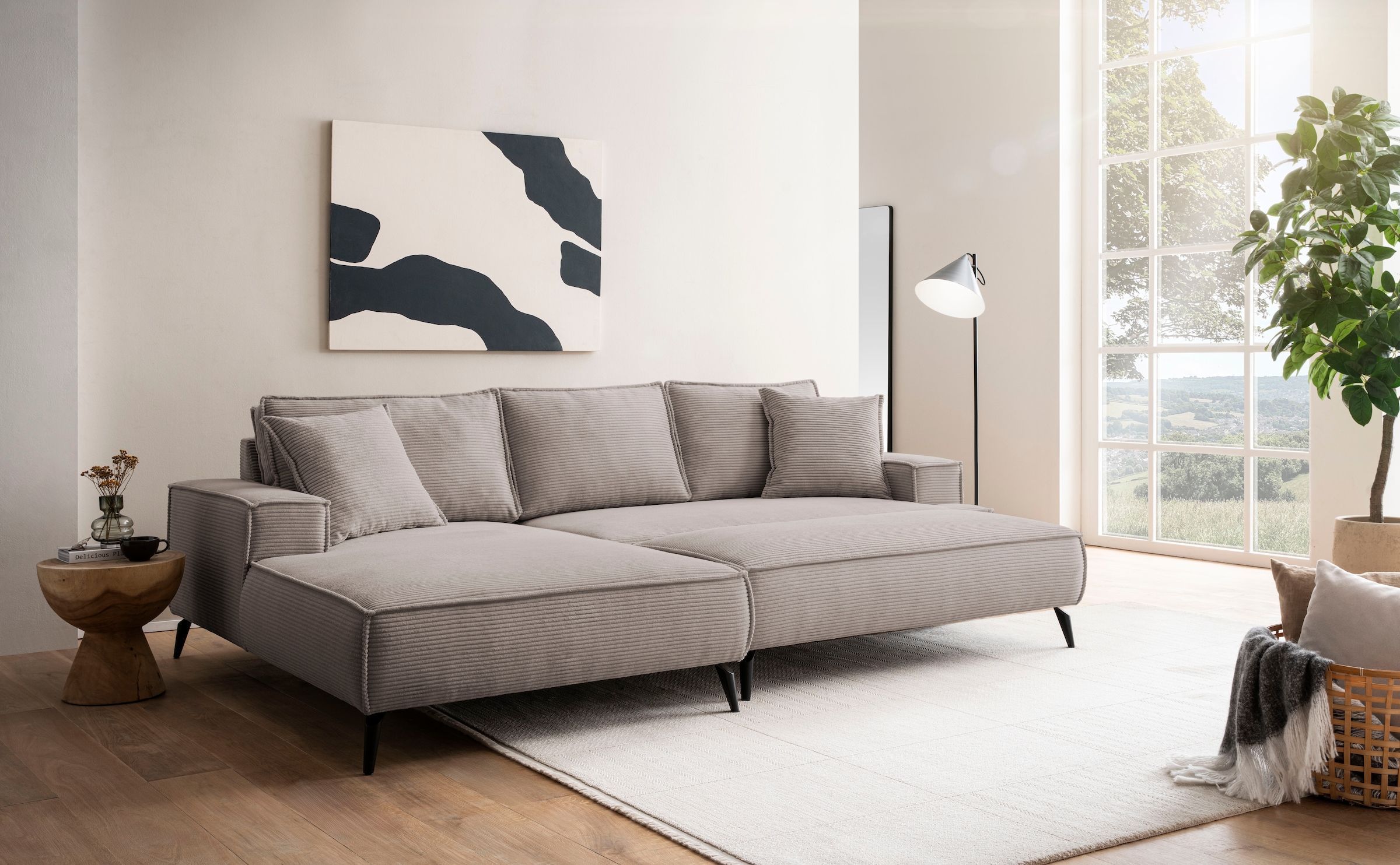 andas Sitzgruppe »TVINNU, Polsterecke mit Hocker, L-Form, Sofa in Cord«, (Set, 2 tlg.), mit aufwendiger Kedernaht, schwarze Füße