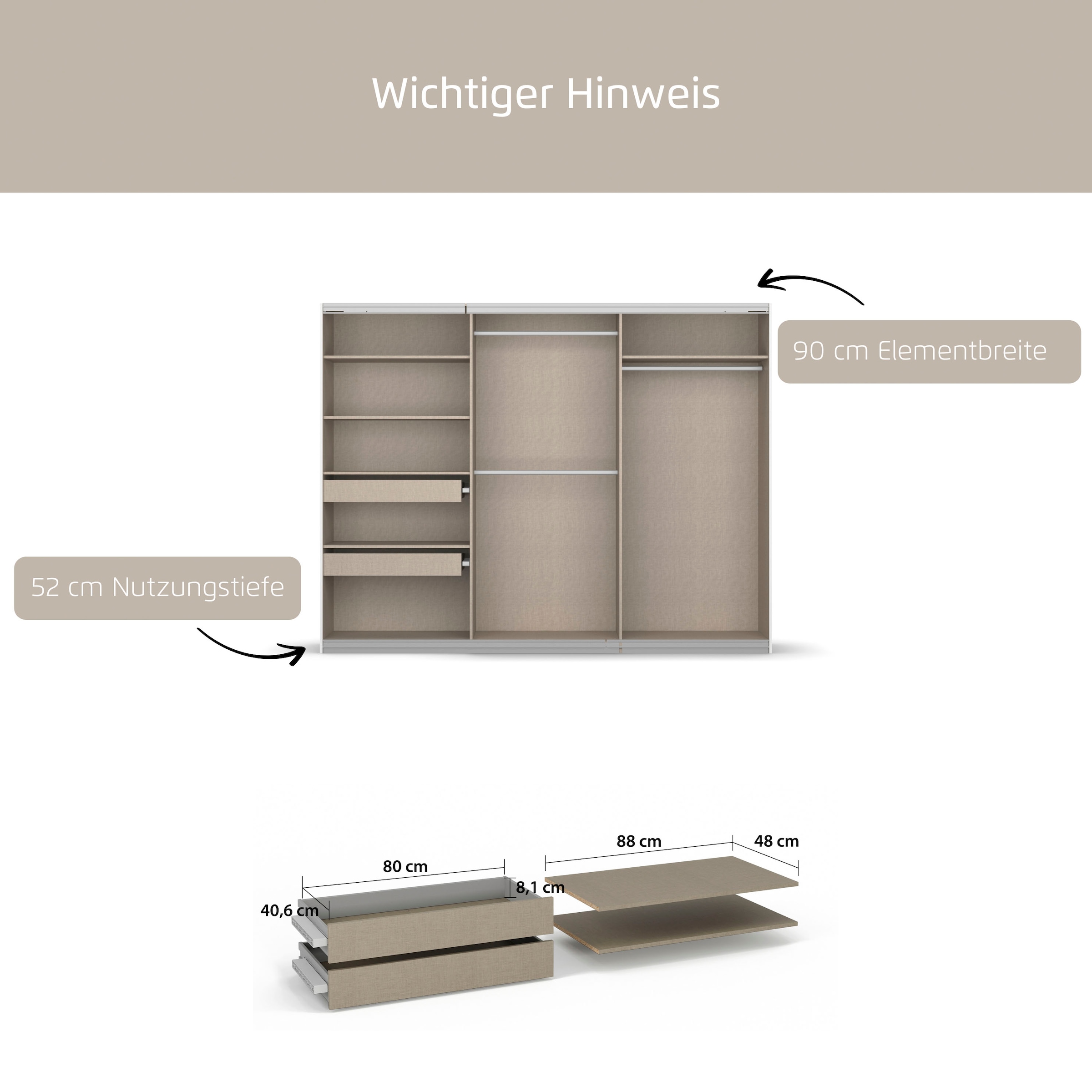 rauch Schubladeneinsatz »Koluna« 2 Schubladeneinsätze mit 2 Fachböden 88 cm für Schwebetürenschränke