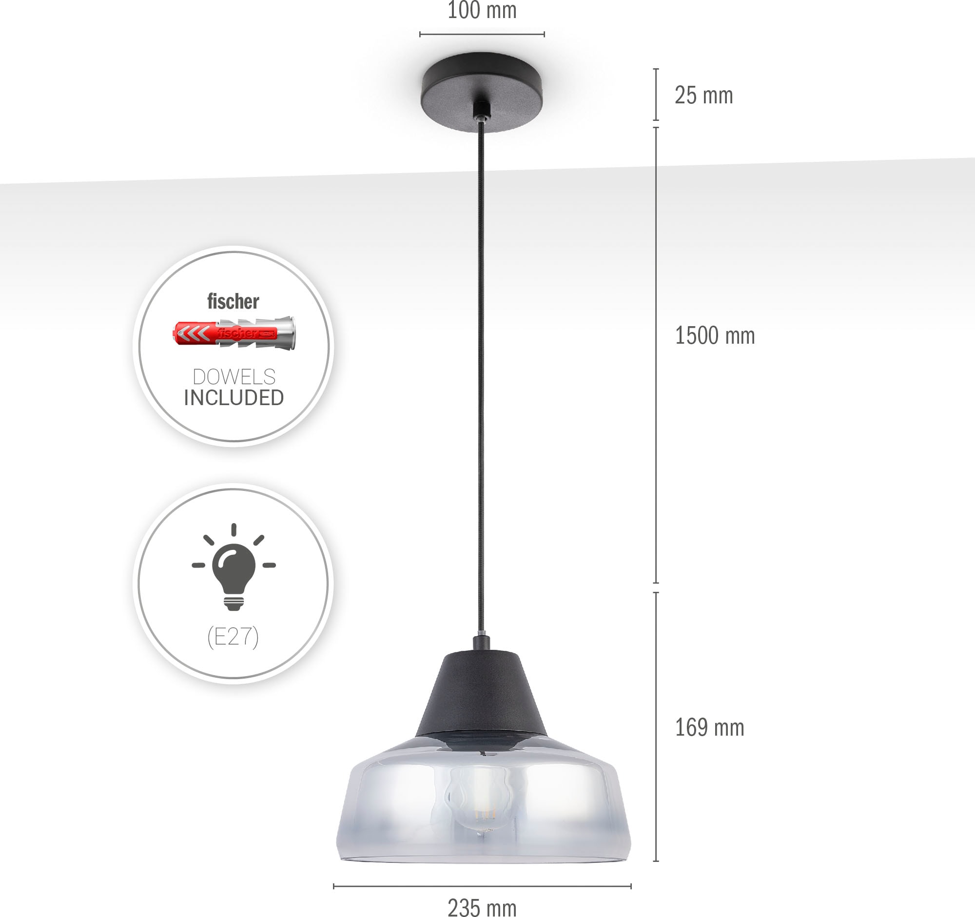 | Pendelleuchte Glas Vintage Hängeleuchte Paco BAUR Esszimmer Home Lampe Industrial Modern »DIARA«, E27