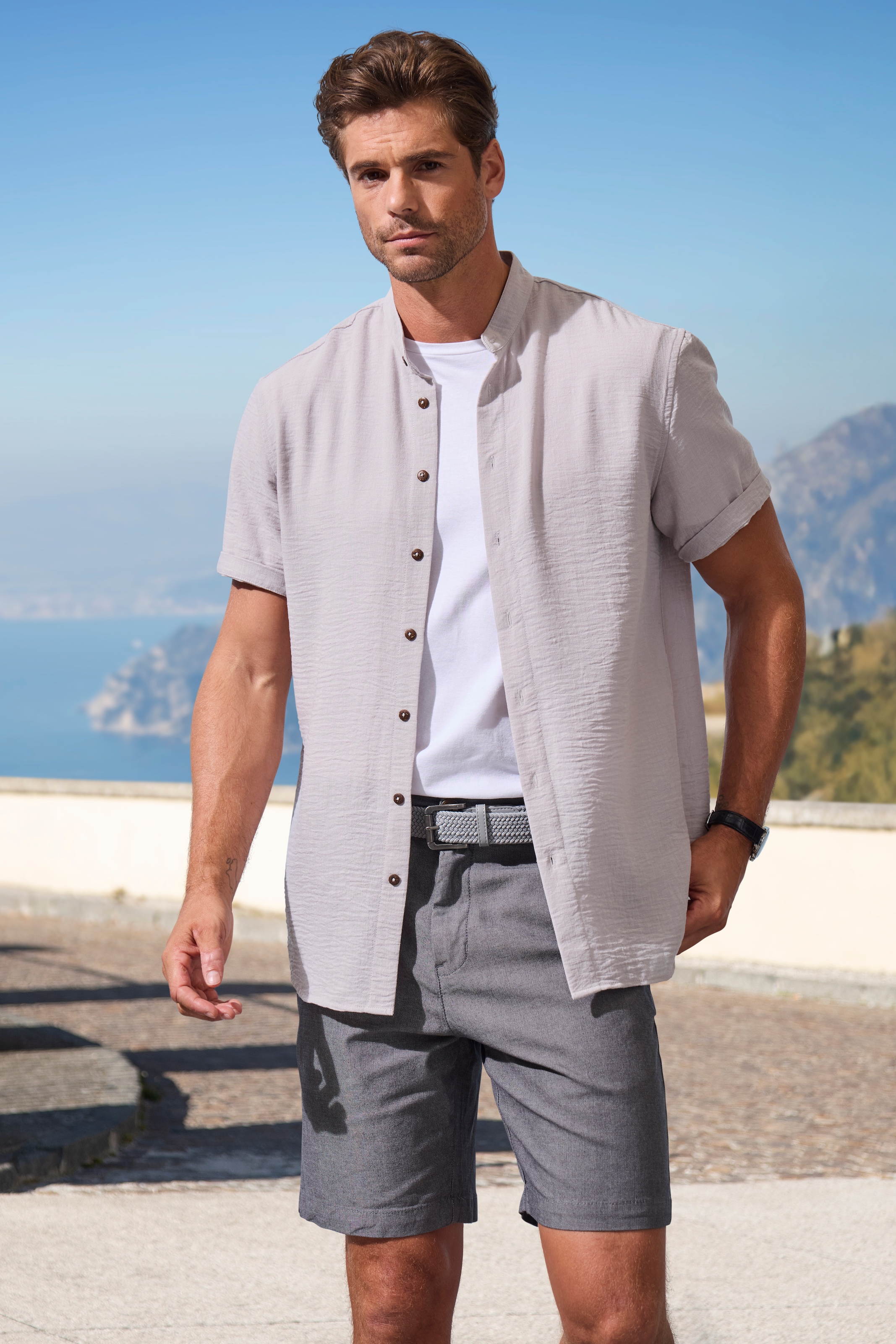 John Devin Chinoshorts »regular-fit«, Oxford Shorts aus elastischer Baumwolle