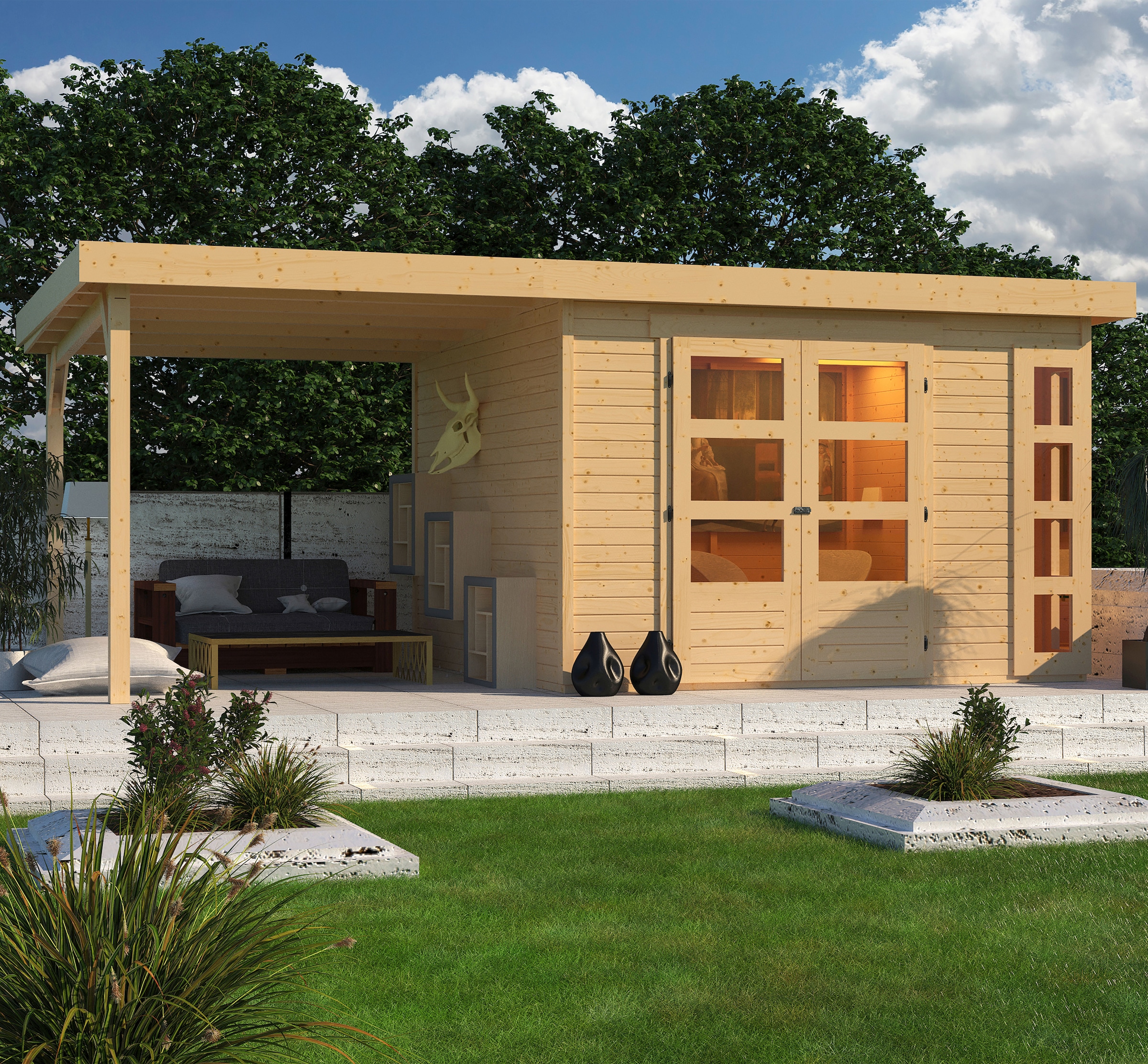 Karibu Gartenhaus "Nordsee 6" mit Schleppdach 2,40 m Breite günstig online kaufen