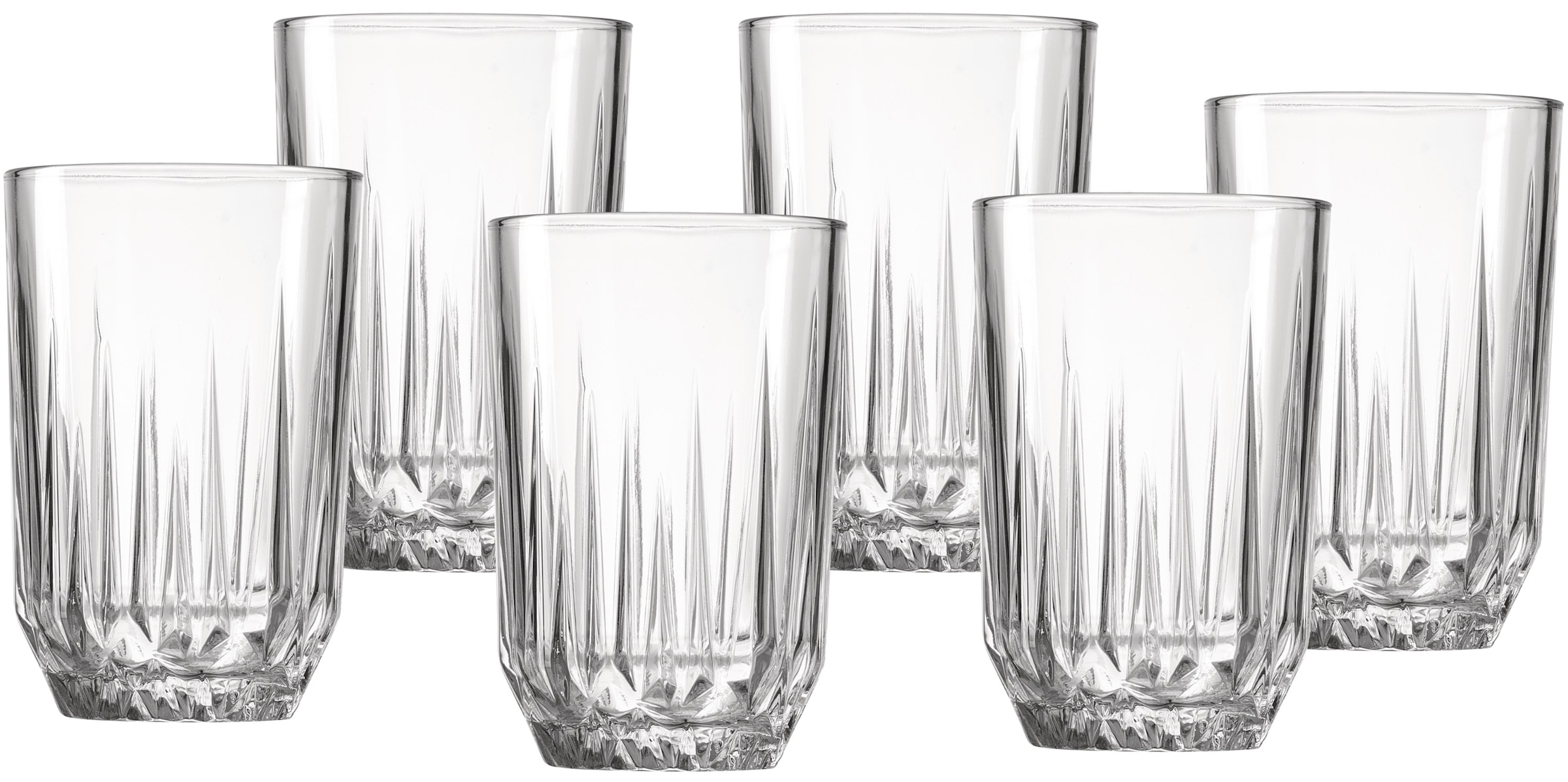 Longdrinkglas RITZENHOFF & BREKER "Palace", transparent, B:8cm H:12cm Ø:8cm, Glas, Trinkgefäße, 6er Set, je 350 ml
