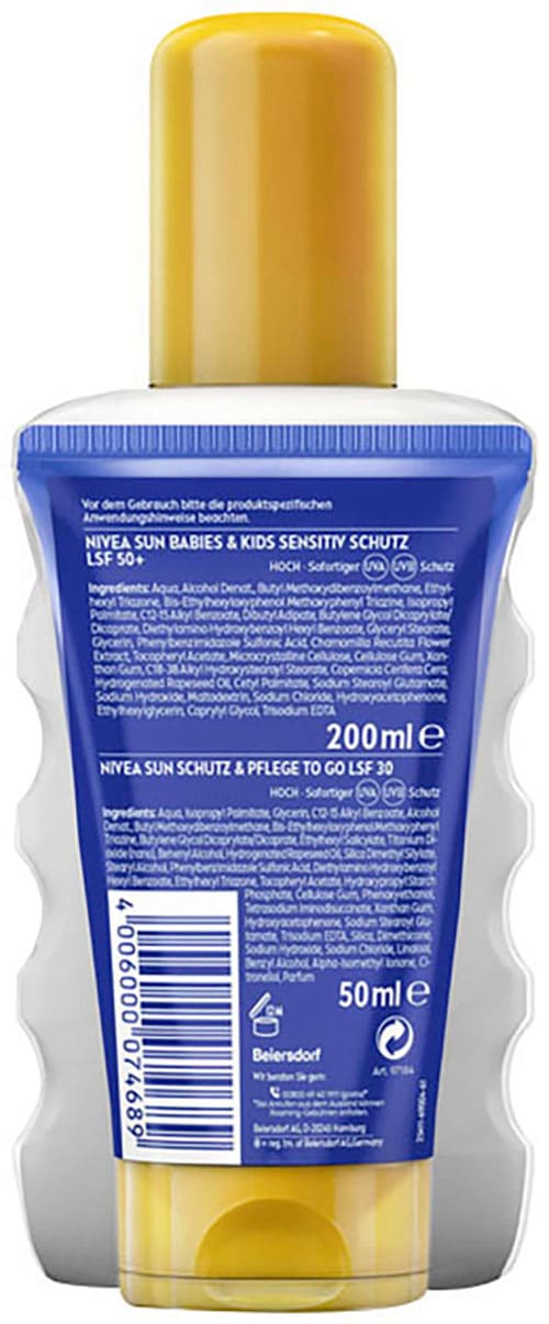 Nivea Sun Sonnenschutzspray »Babies & Kids Sensitiv Schutz+Gratisgröße Lotion to go«, (Set)