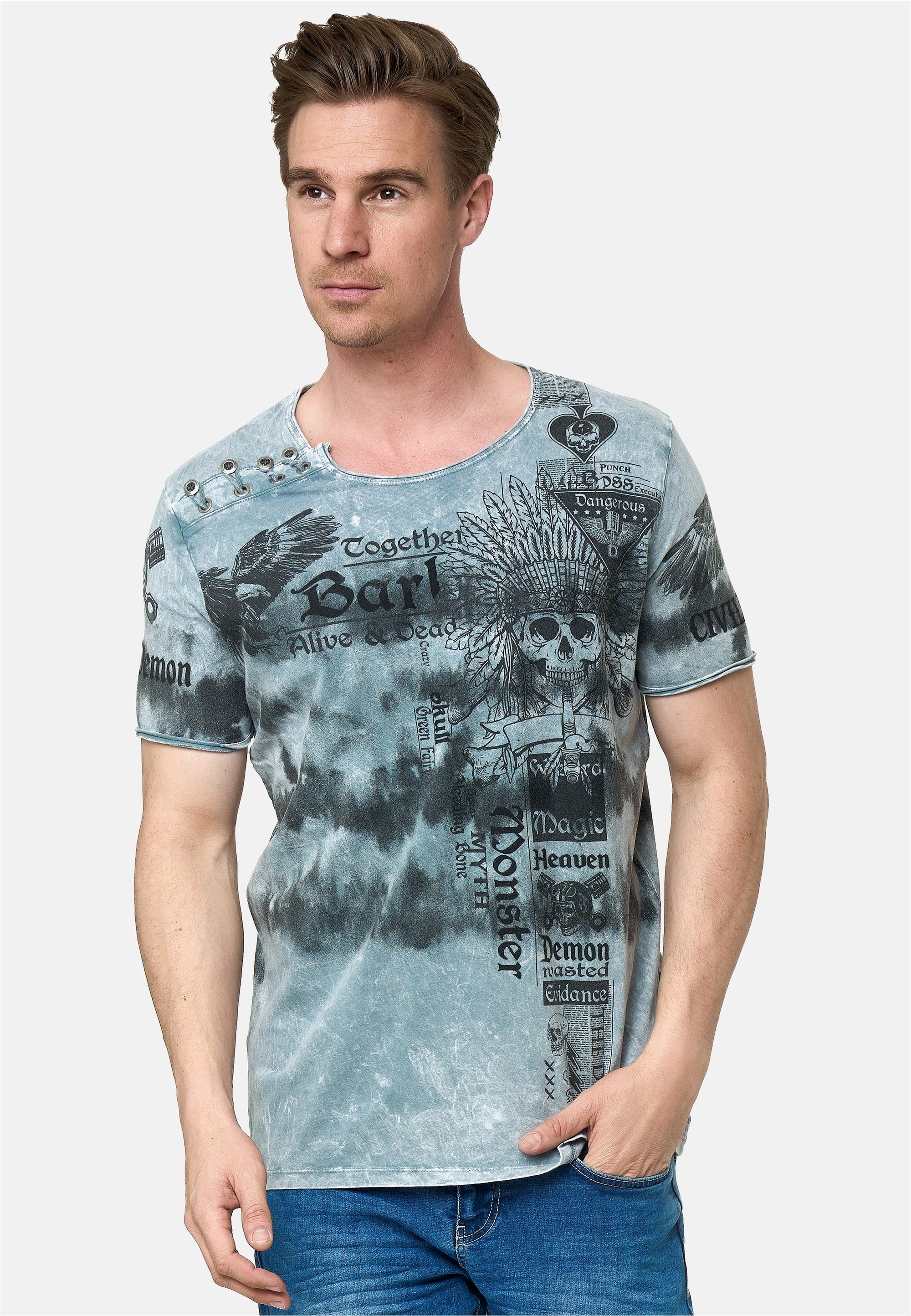 Rusty Neal T-Shirt in lässiger Batik-Optik