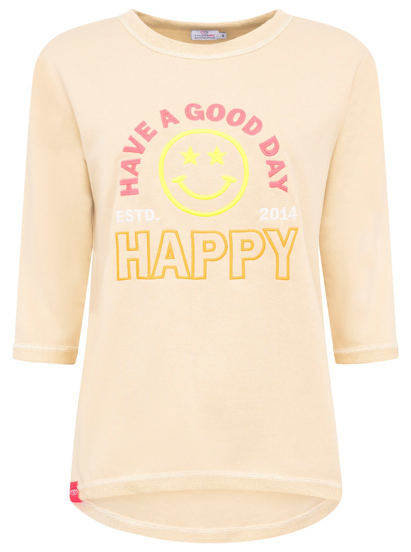 Zwillingsherz Langarmshirt ""Happy"", 3/4-Arm, Rundhalsausschnitt, Stickere günstig online kaufen