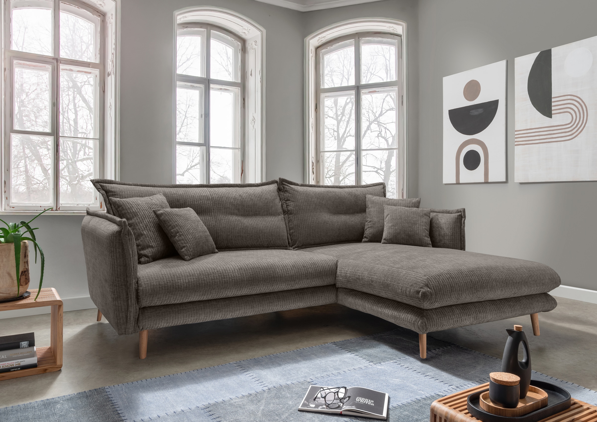 Home affaire Ecksofa "Levke, 255 x 180 cm, modern und bequem" zwei verschiedene Fußfarben wählbar