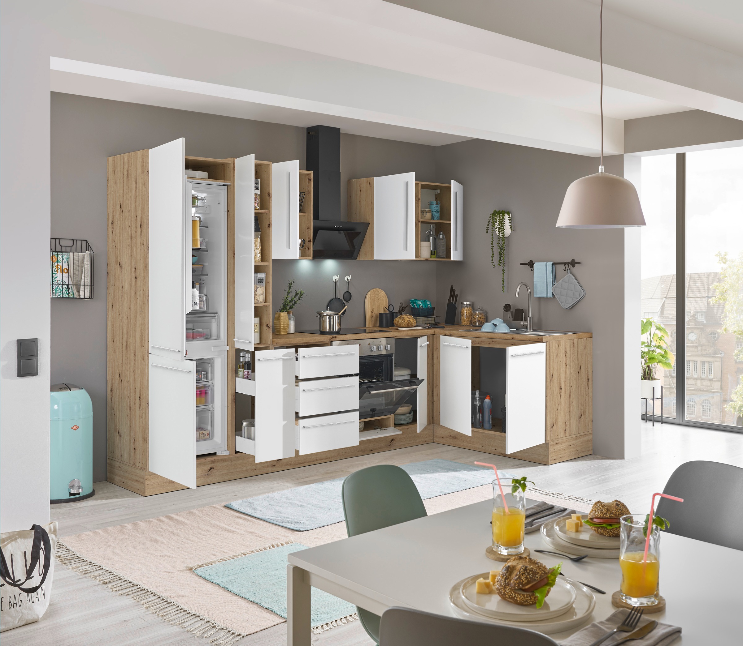 KOCHSTATION Winkelküche »Florida, Stellbreite 300x165 cm«, wahlweise mit E-Geräten, mit Softclose für Türen und Schubkästen