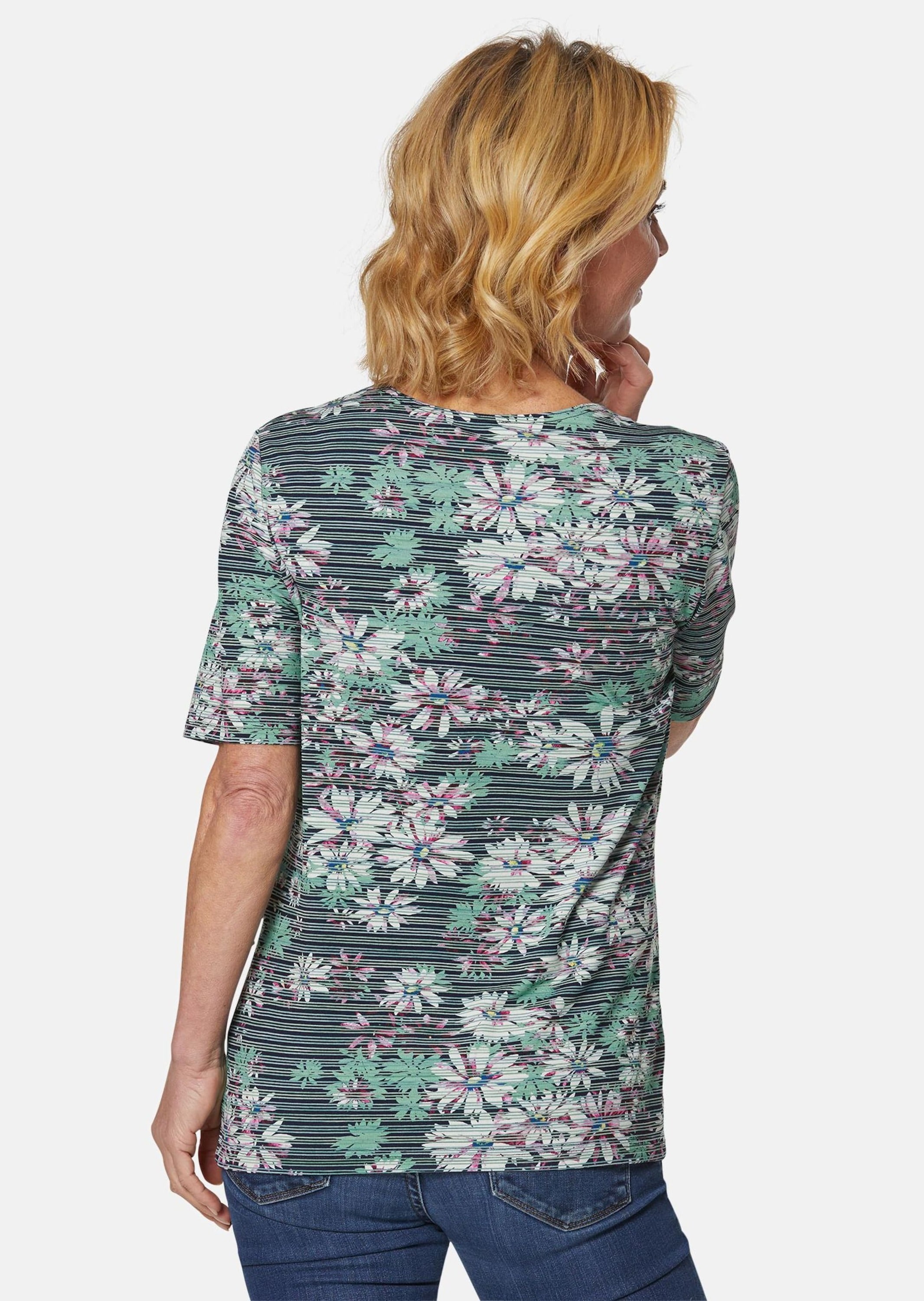 GOLDNER Print-Shirt »Druckshirt Bequemes Druckshirt in Blumen-Ringeloptik«