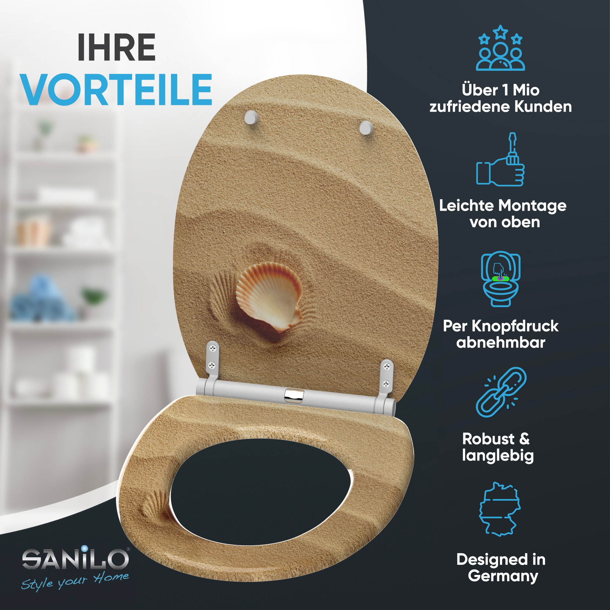 Sanilo WC-Sitz »Clam mit Absenkautomatik & Quick Release« Premium Toilettendeckel, abnehmbar, leichte Montage von oben