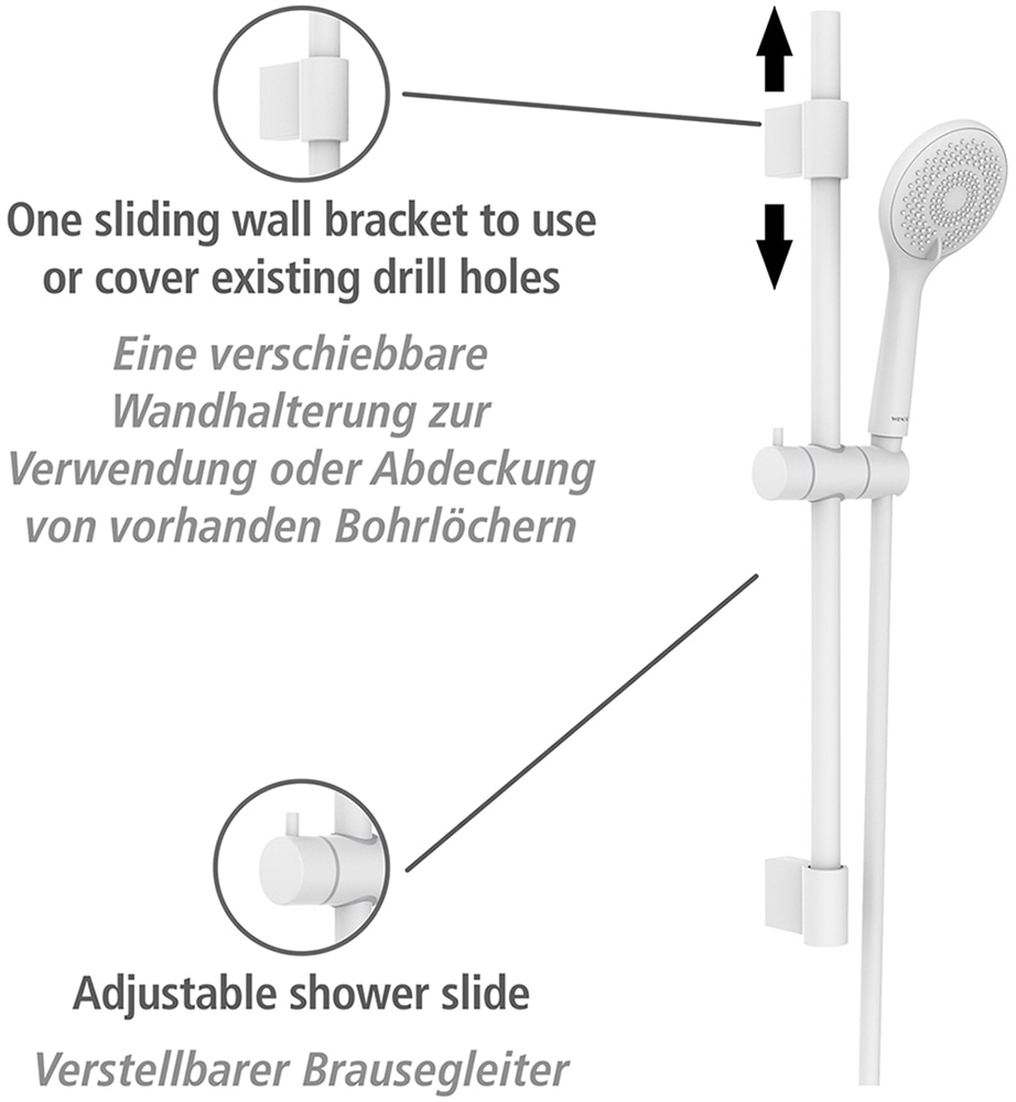 WENKO Brausegarnitur »Modell Watersaving«, (Set, 6 tlg.), Duschstange mit Halter, Handbrause & Duschschlauch, wassersparend