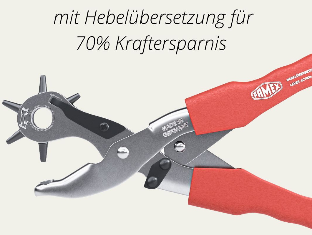 FAMEX Revolverlochzange »3519 Profi«, mit Hebelübersetzung, ca. 70% Kraftersparnis, für Leder