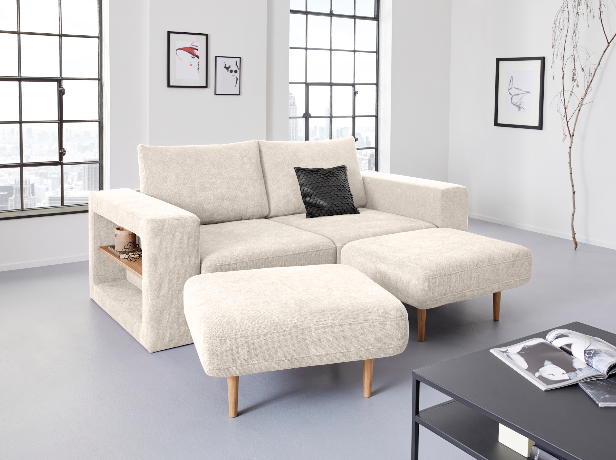 LOOKS by Wolfgang Joop 3-Sitzer »Looksvb«, Verwandlungssofa: aus Sofa wird Sofa mit 2 Hockern, mit Regalfunktion