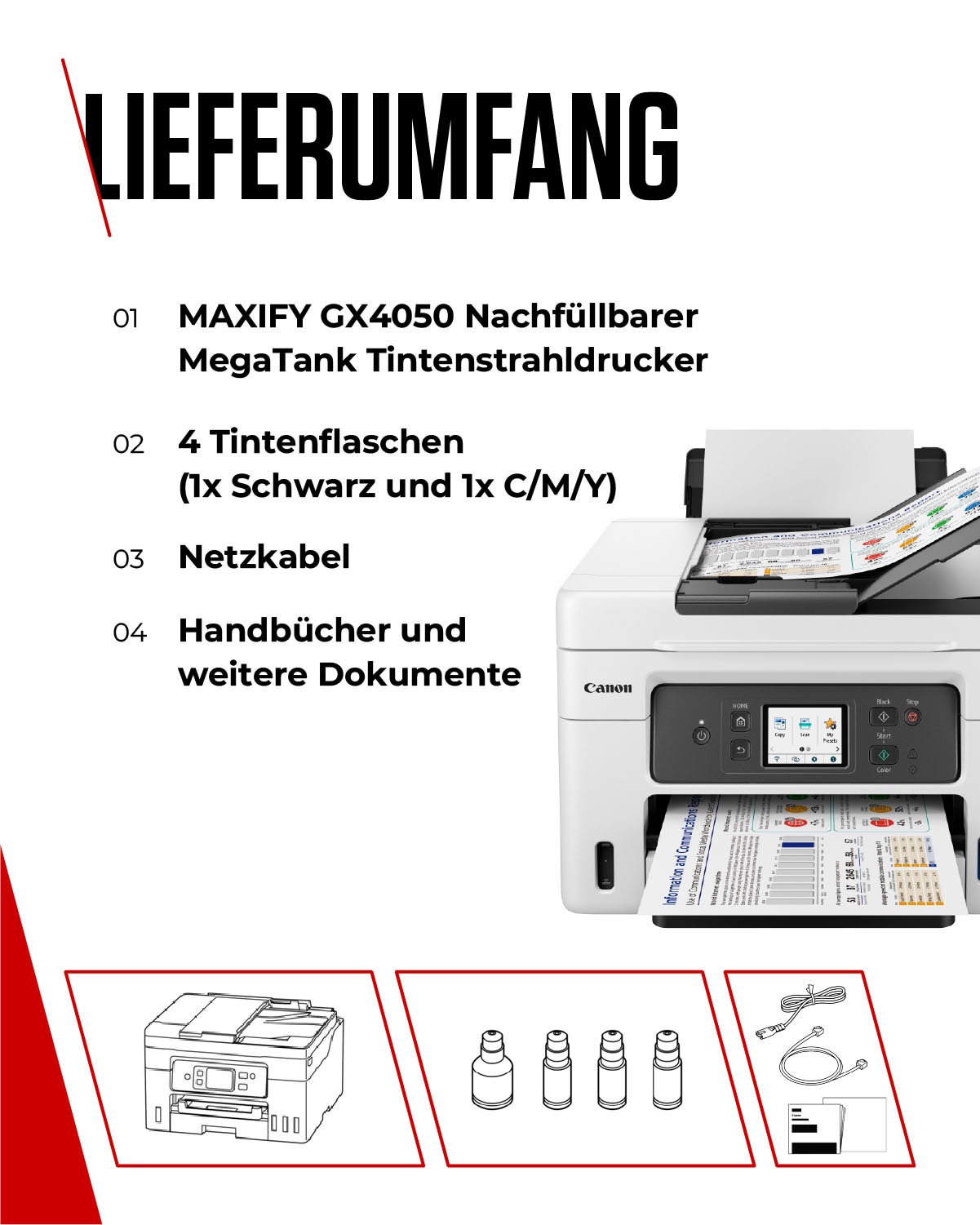 Canon Multifunktionsdrucker »MAXIFY GX4050« 4in1 Tintenstrahl-Multifunktionsgerät mit ADF / niedrigen Druckkosten