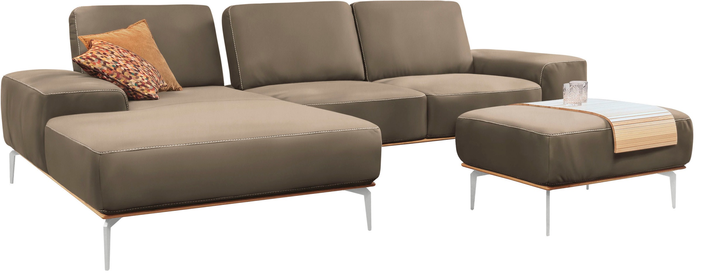 W.SCHILLIG Polsterhocker »run«, mit elegantem Holzsockel, Füße in Chrom glänzend, Breite 75 cm