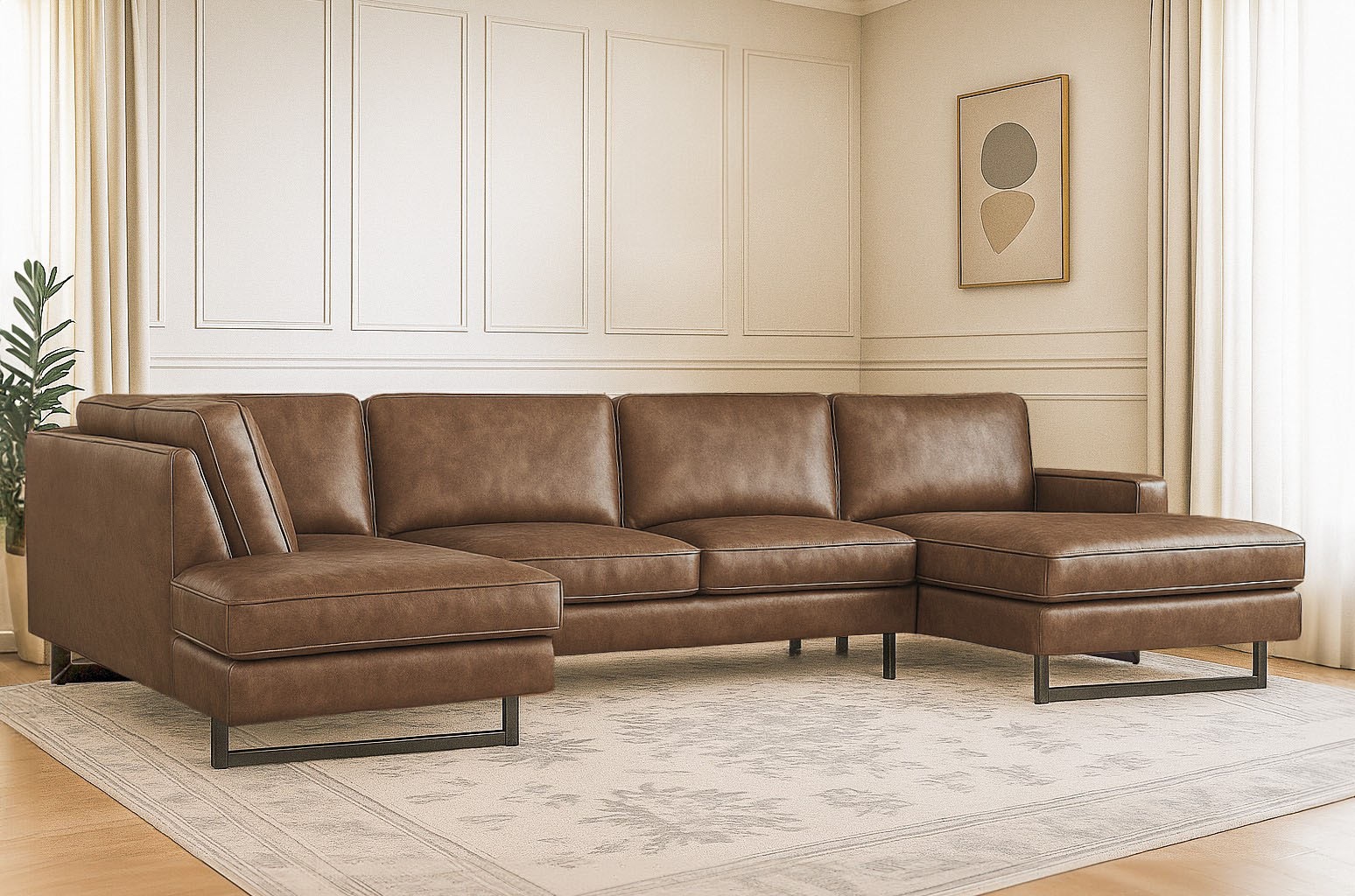 OTTO home Wohnlandschaft "Pinto, 350 cm, U-Form, XXL, mit Ottomanen" Cord, Chenille, Lederoptik, mit Keder, Metallfüße, Wellenunterfederung