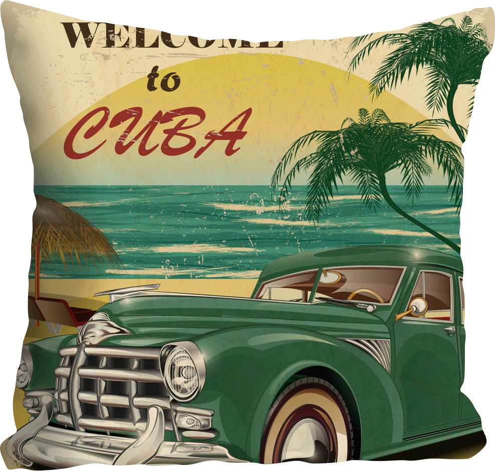 queence Dekokissen "Welcome to Cuba" mit Schriftzug und Auto, Kissenhülle o günstig online kaufen