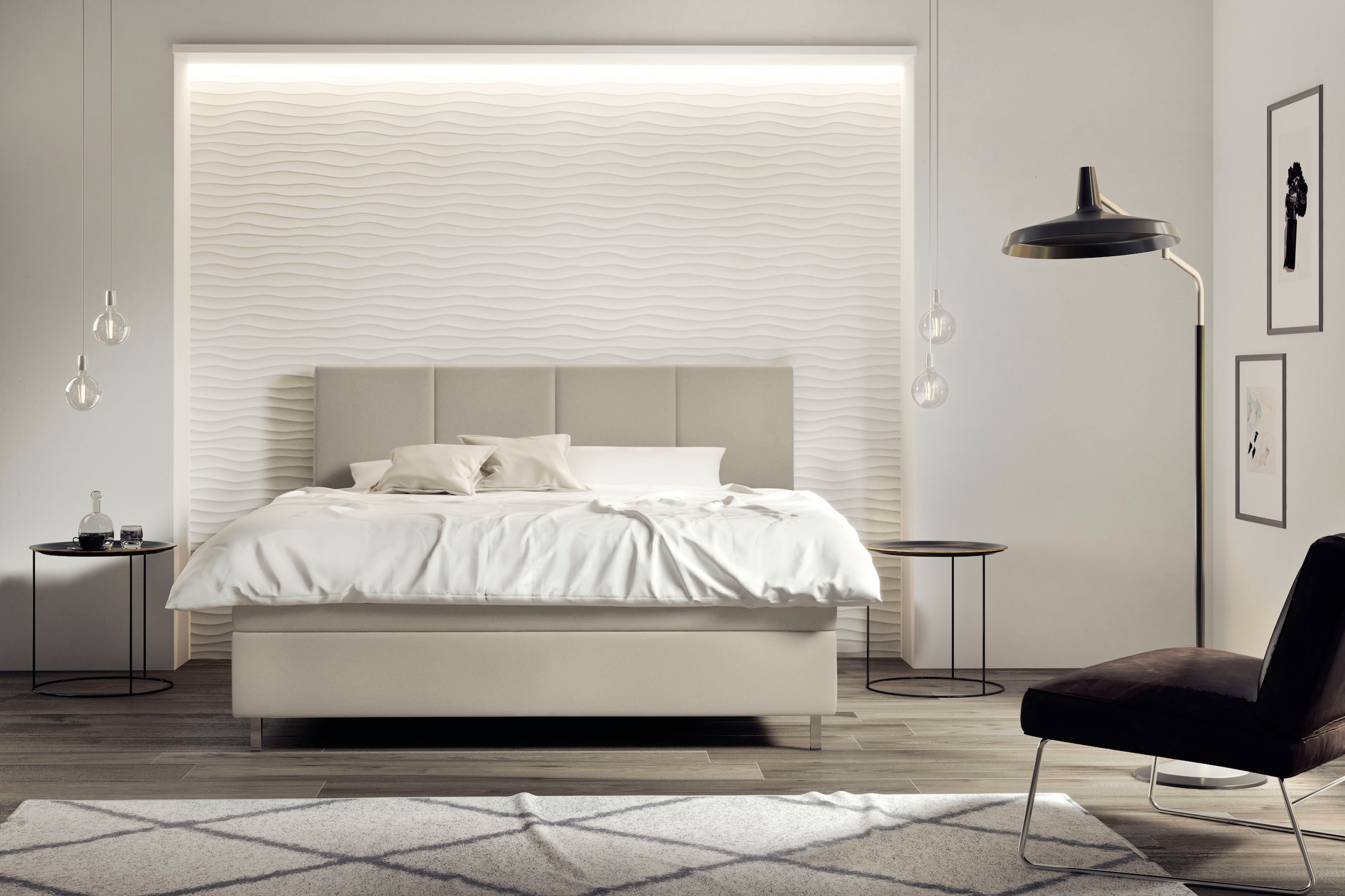 Boxspringbett »Saga«, GELTEX® Next Topper, Metallfuß in Chrom, niedriges Kopfteilhöhe...