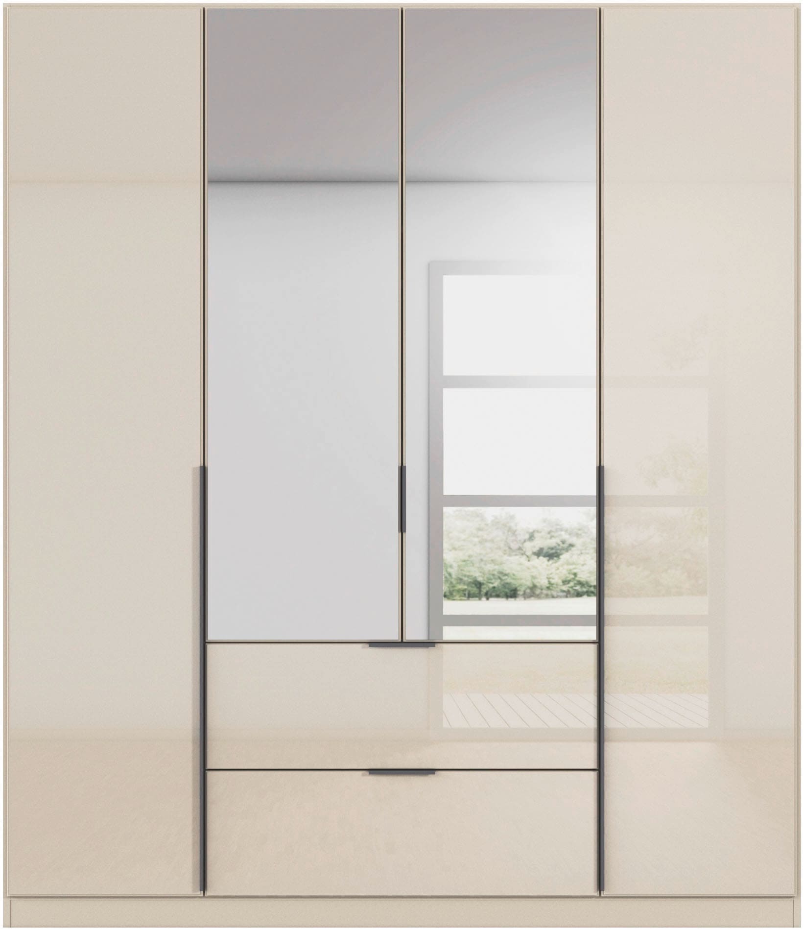 rauch Drehtürenschrank »Kleiderschrank Kleiderschränke Schrank Garderobe AGORDO mit Glasfront«, (in zwei Griff-Farben mit Glasfront), mit Außenschubkästen, in 6 Breiten und 2 Höhen MADE IN GERMANY