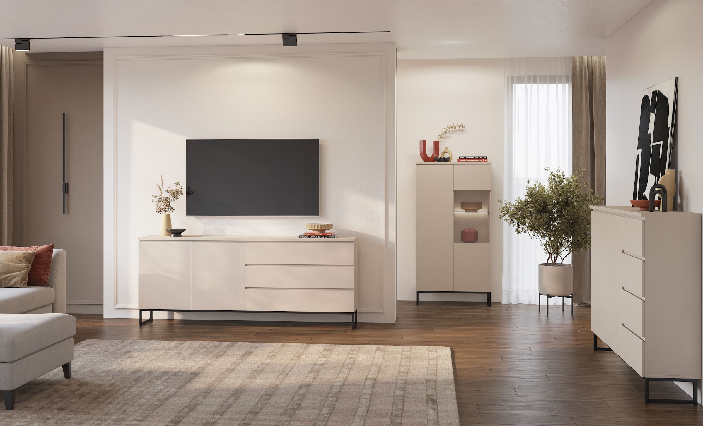 OTTO home Sideboard »Modo II, Breite 150 cm, moderne grifflose Kommode 2Türen/4 SK« Schubladenschrank viel Stauraum, Einlegeböden verstellbar, Metallkufen