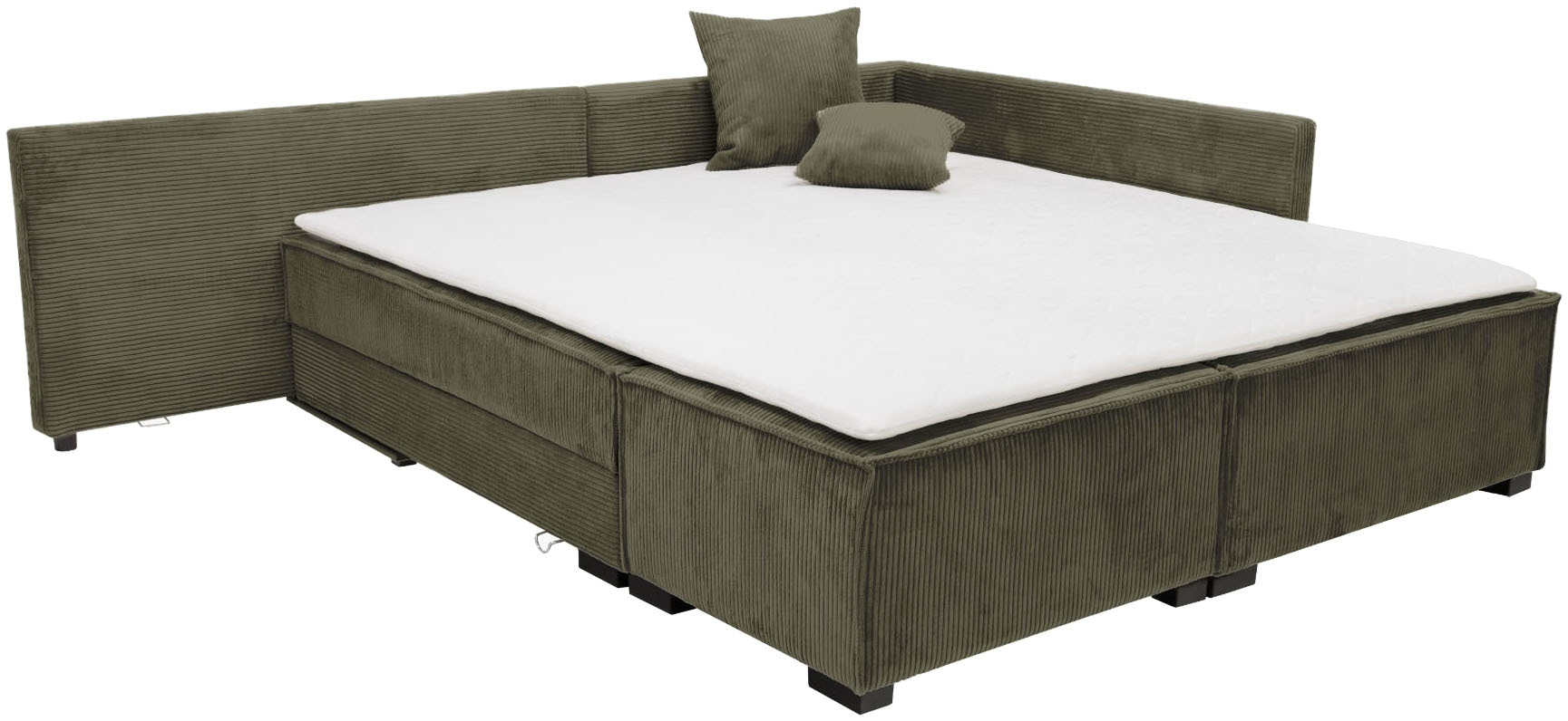 Home affaire »Night & Day L-Form, B: 316 cm mit Dauer-Schlaffunktion 180x200 cm« Set: Sofa & Hocker, Schlaffunktion, Bettkasten & Kissen, Boxspringbett