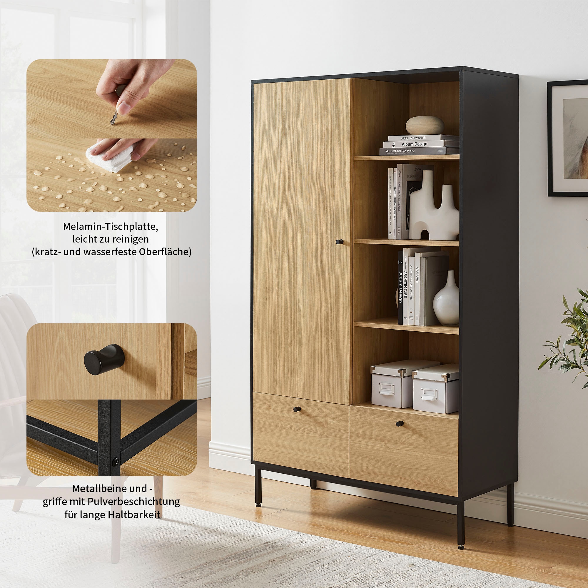 OTTO home Highboard »Tayler«, pflegeleichte Melaminoberfläche, Metallgestell, Breite 100 cm