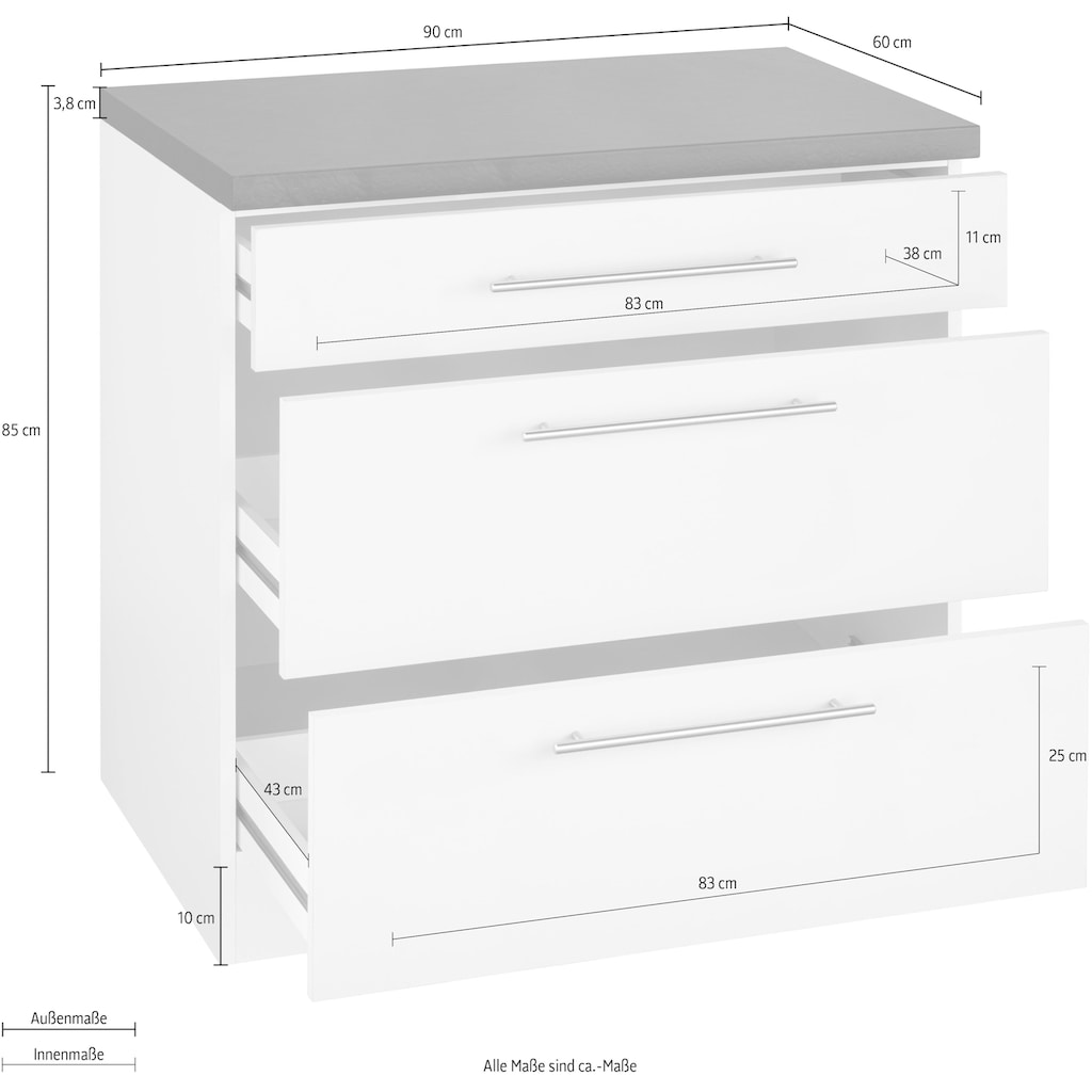 wiho Küchen Unterschrank »Unna«, 90 cm breit, mit 2 großen Auszügen