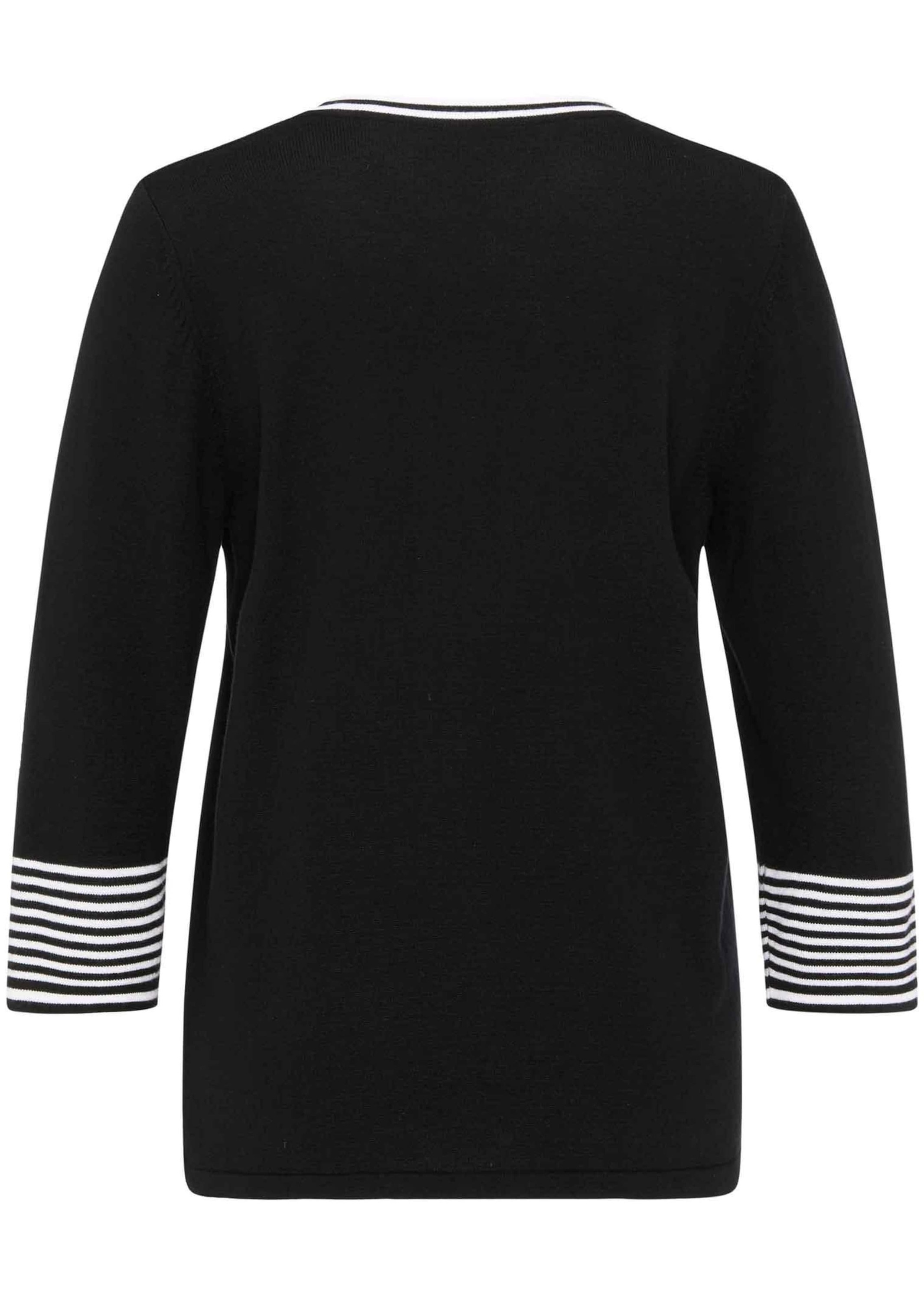 GOLDNER Rundhalspullover »Pullover mit femininem Motiv« geringelte Ärmelabschlüsse