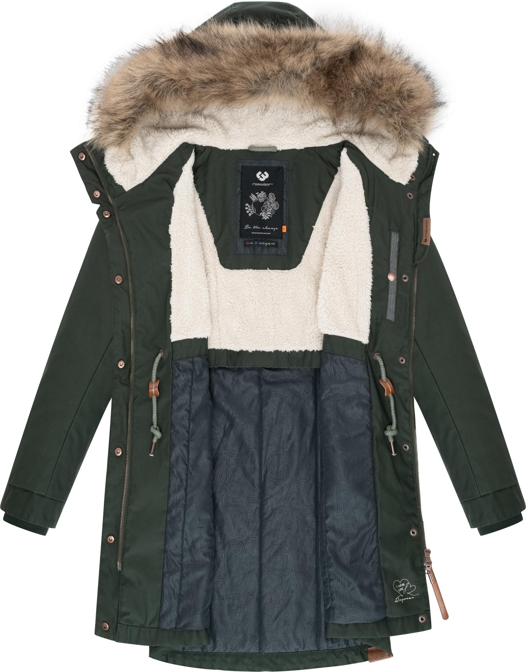 Ragwear Winterjacke »Tawny«, mit Kapuze, stylischer Winterparka mit großer Kapuze und Kunstfellkragen