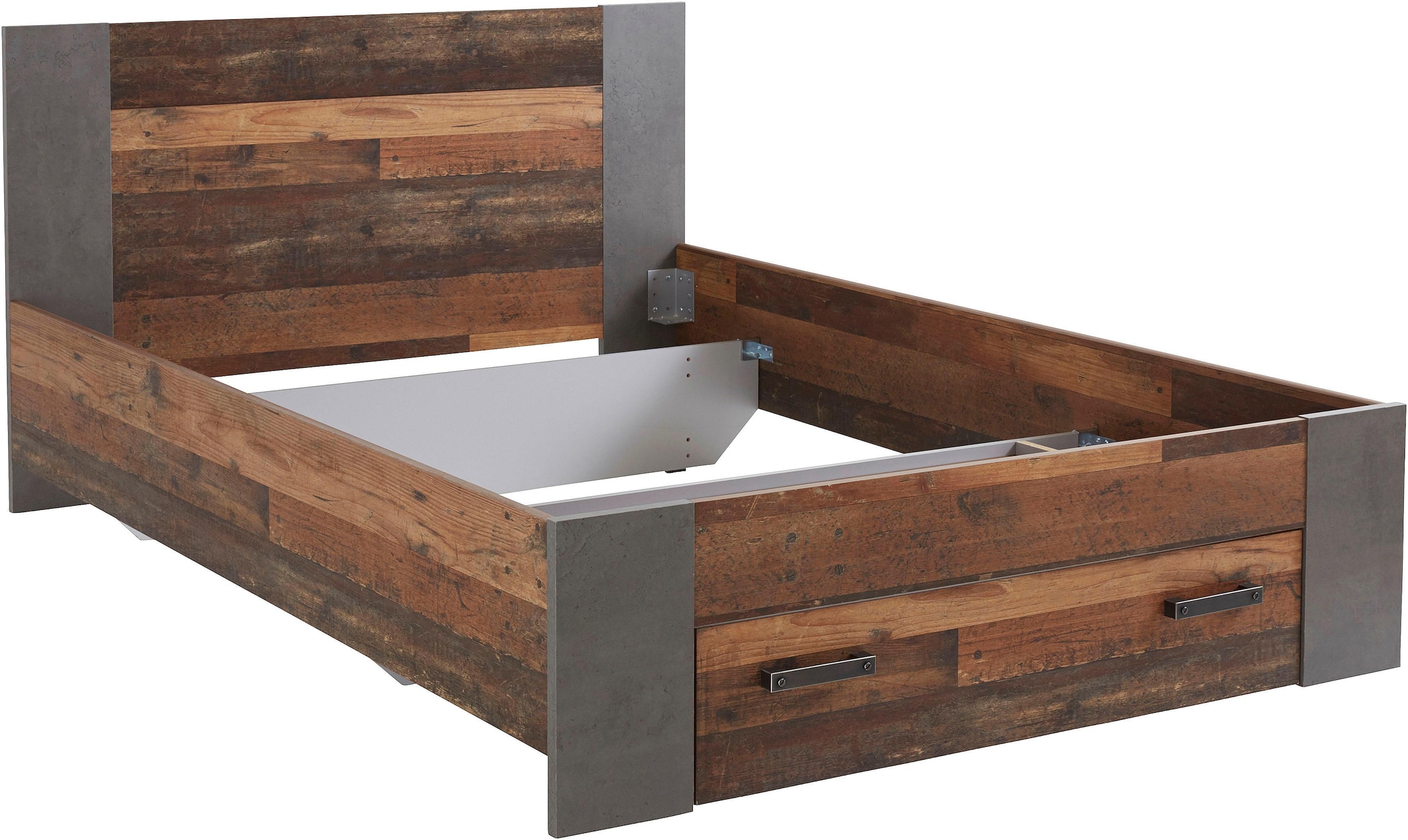 FORTE Bett »Clif, Jugendbett, Belastbarkeit 120 KG, Schubkasten optional«, (Liegefläche 140cmx200cm), Industrial Design