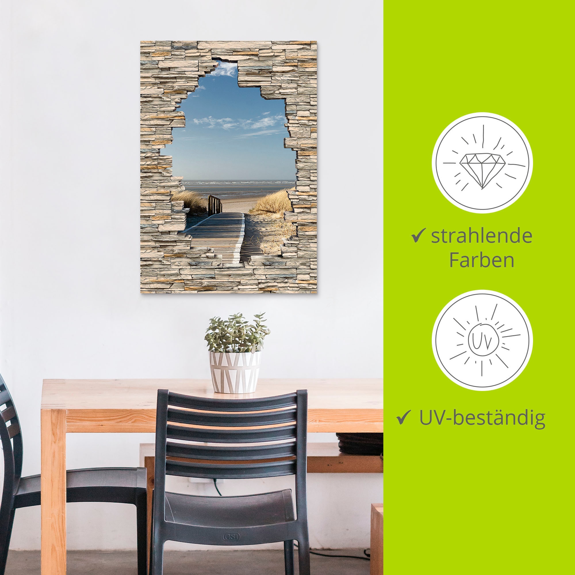 Artland Wandbild »Nordseestrand Langeoog Steg Stein Mauer«, Strandbilder, (1 St.), als Wandaufkleber in verschied. Größen