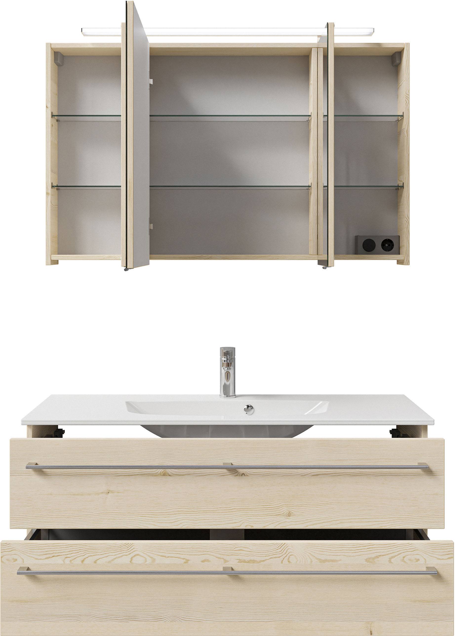 Thumbnail - Saphir Badmöbel-Set "Serie 6025 2-teilig Mineralmarmor-Waschtisch mit LED-Spiegelschrank" 2 Stk. tlg.