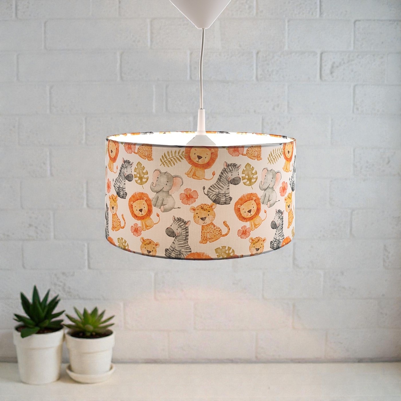 niermann Hängeleuchte »Stoff-Pendelleuchte Motiv "Little Safari", Kinderzimmer, Kinderlampe« E27 1 Stk. Stoffschirm, höhenverstellbare Pendelaufhängung, Made in Germany