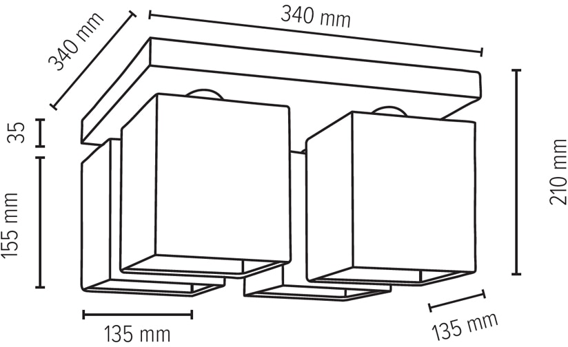 SPOT Light Deckenleuchte »GREAT«, 4 flammig, Leuchtmittel E27 | ohne Leuchtmittel, Leuchtenschirm aus wertigen Stoff, Echtes Beton - handgefertigt