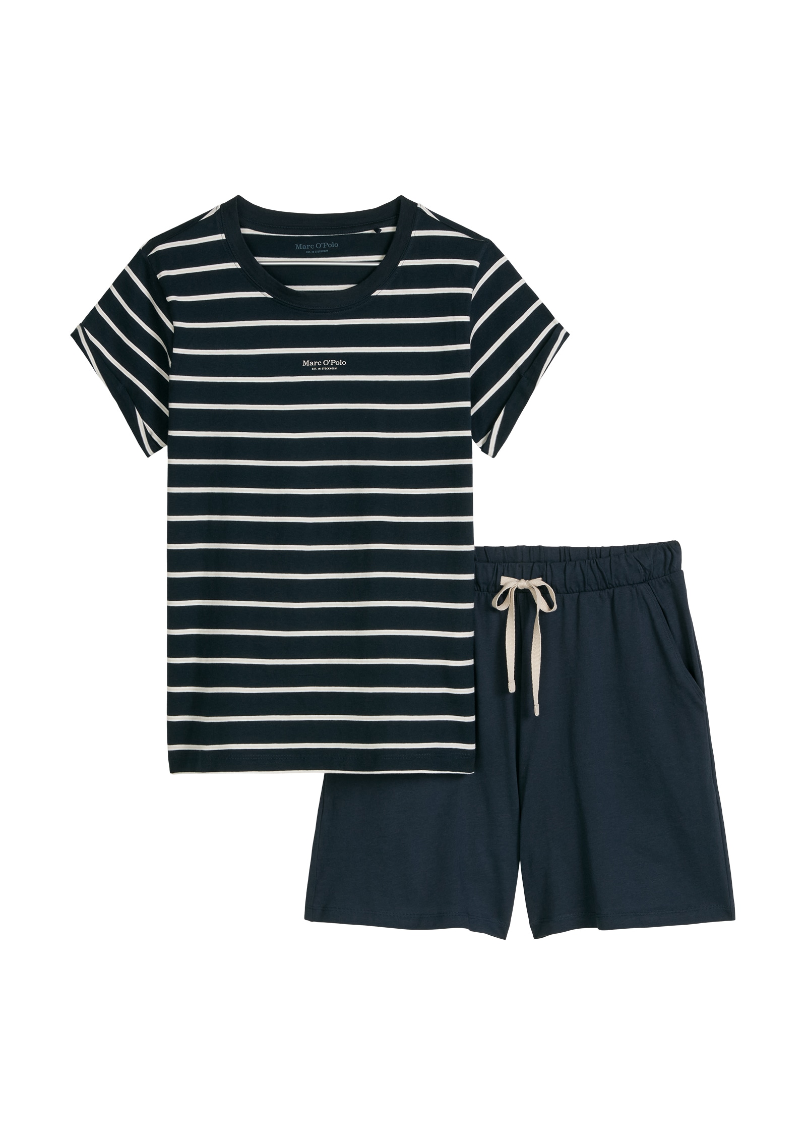 Marc O'Polo Shorty »Mix N Match Cotton Pyjama Set Short« 2tlg., 2 tlg. mit Streifen, Gummizug, Bindeband und seitlichen Taschen