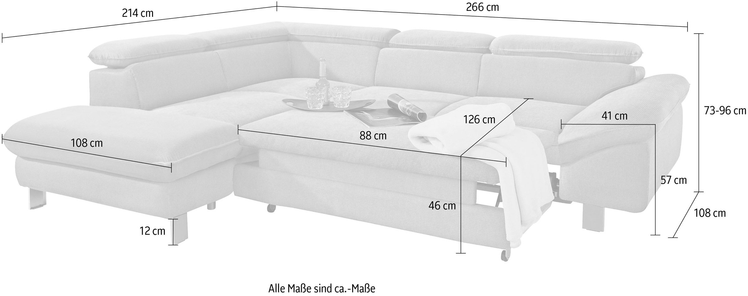 COTTA Polstergarnitur »Driver«, (Set, 2 tlg.), bestehend aus Ecksofa und Hocker, mit Kopfteilverstellung