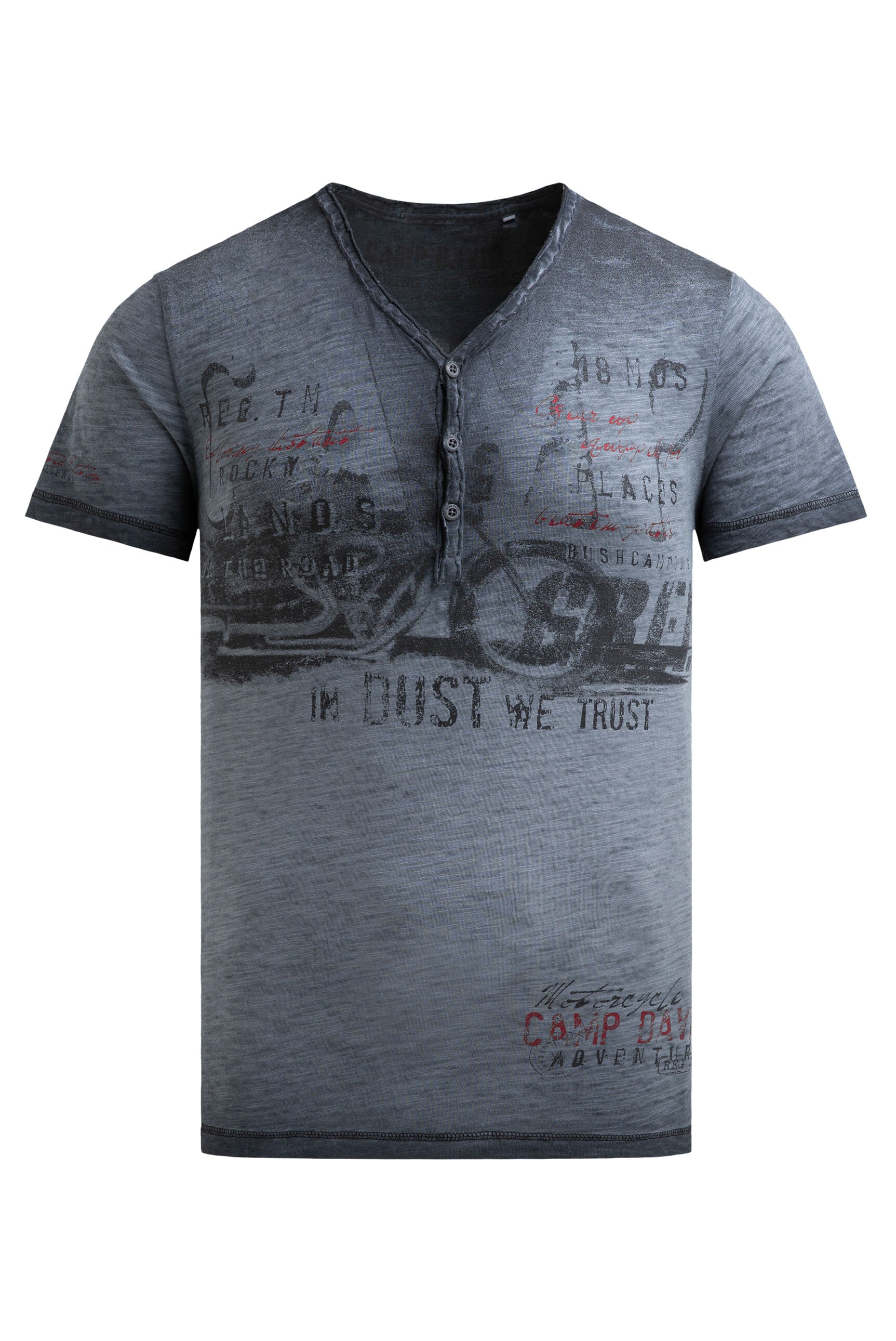 CAMP DAVID Henleyshirt mit offener Kante am Ausschnitt