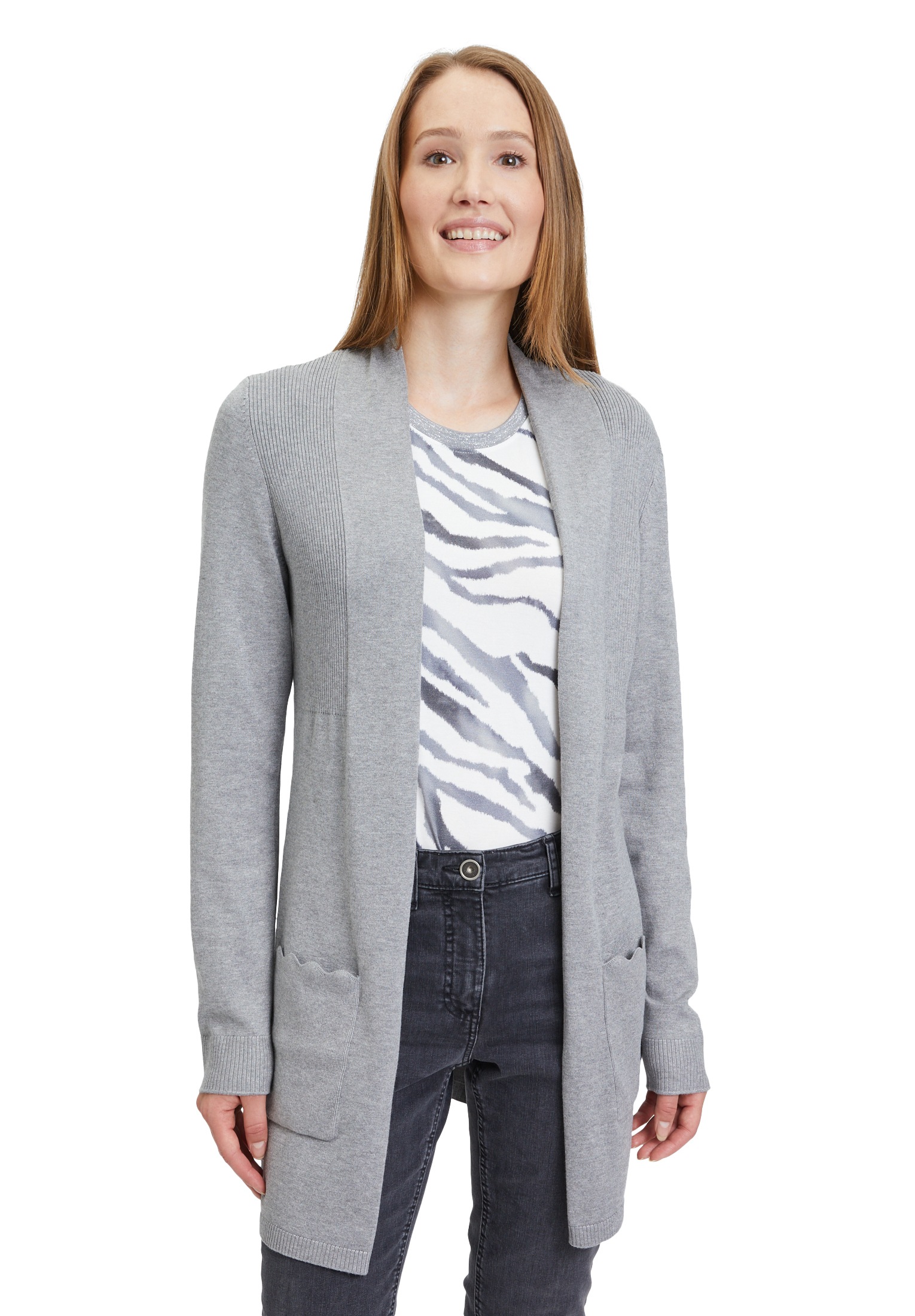 Betty Barclay Strickjacke "Betty Barclay Longstrickjacke mit Rippenstruktur", Bogenkante