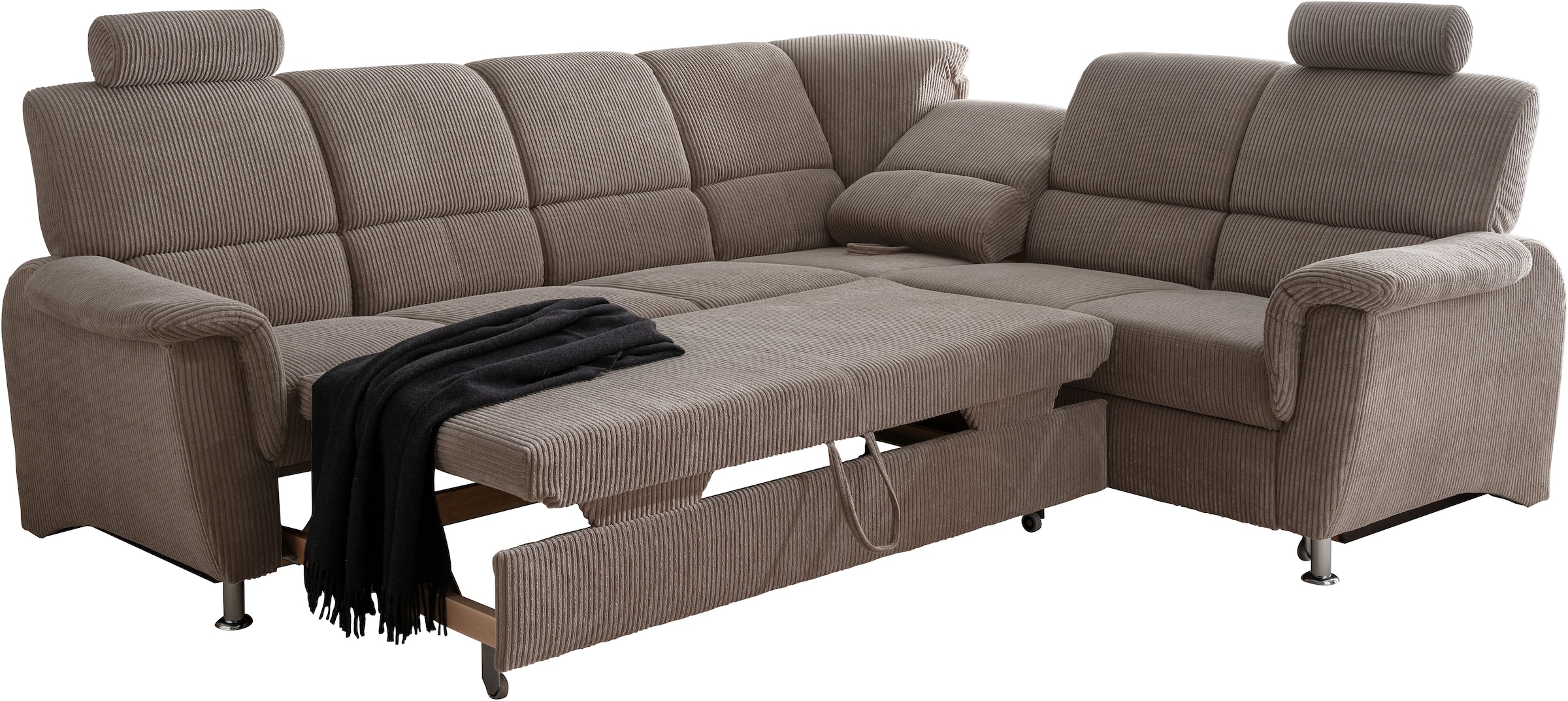 Home affaire Ecksofa »Pisa L-Form, mit Schlaffunktion, Stauraum, 2x höhenverstellbare«, Kopfstützen und Relaxfunktion im Eckelement