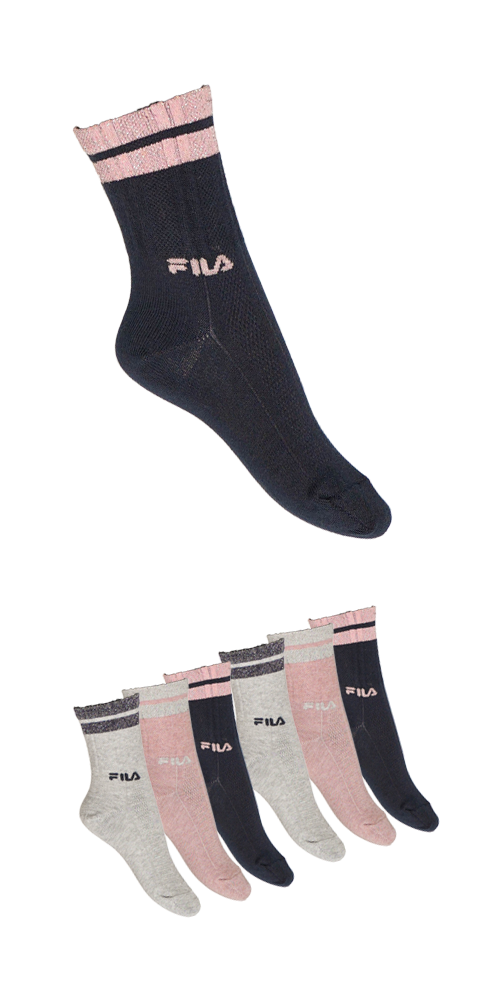 Fila Basicsocken "JUNIOR GIRL NORMAL PLAIN SOCKS" 6 Paar tlg. mit kontrastfarbigen Details