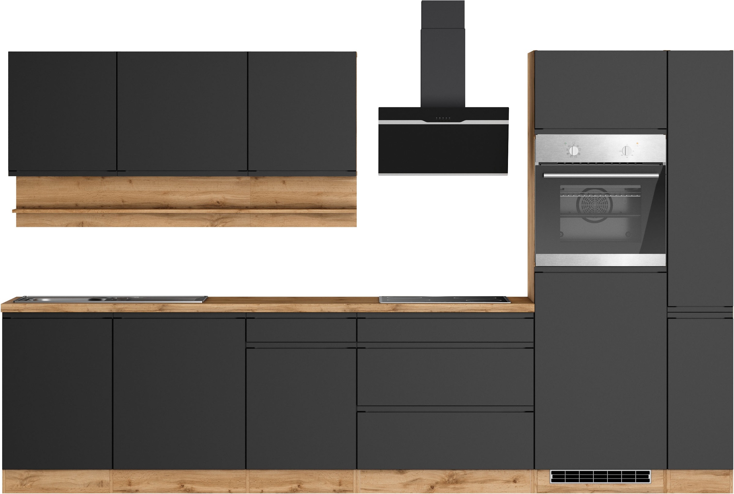 KOCHSTATION Küchenzeile »KS-Virginia,neu in verbesserter Ausführung« Arbeitsplatte 38 mm stark, Stauraum, Softclose,  Breite 330 cm, Soft-Close, ohne E-Geräte