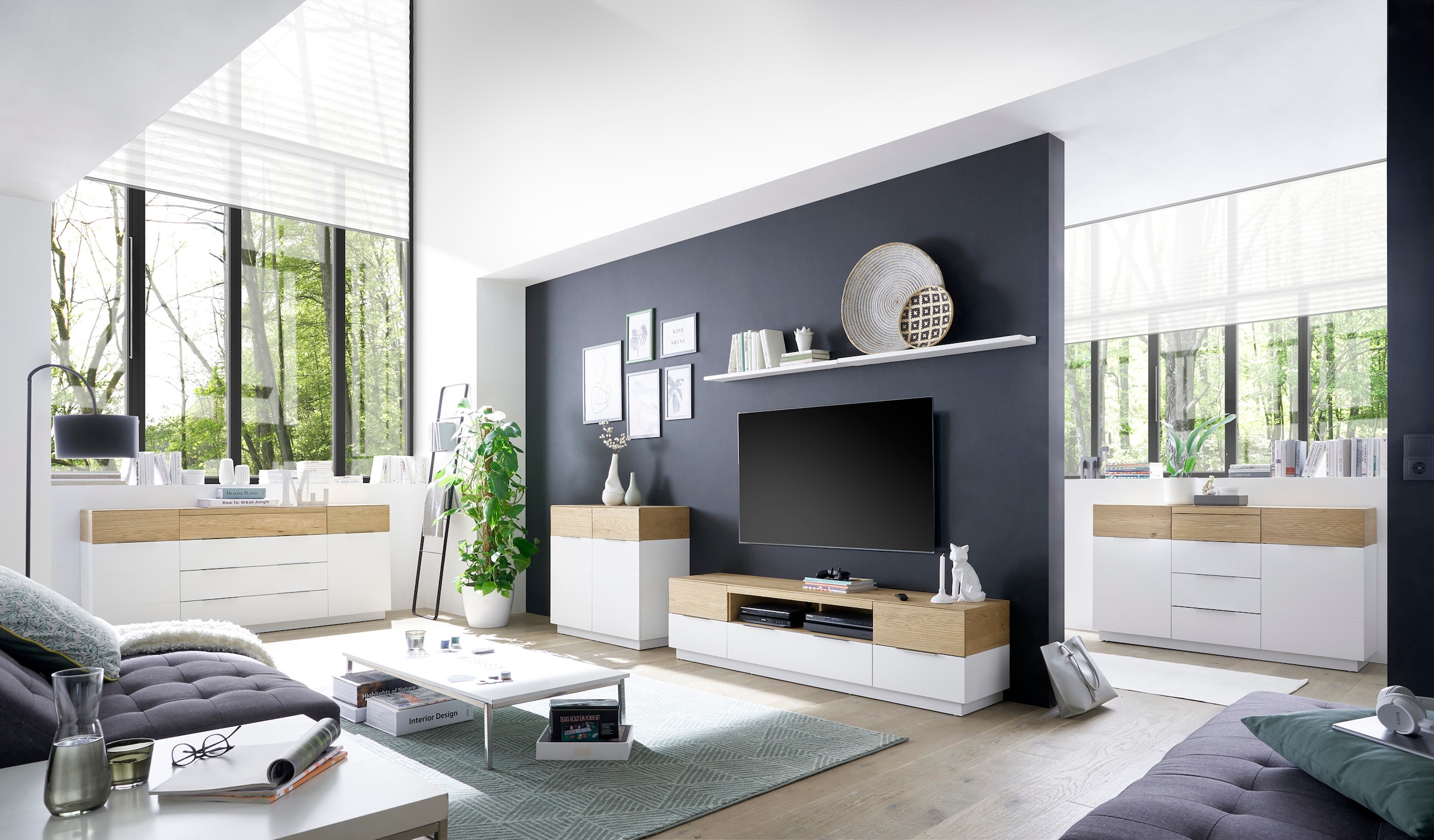MCA furniture Sideboard »Dubai«, weiß Matt mit Absetzungen in Eiche
