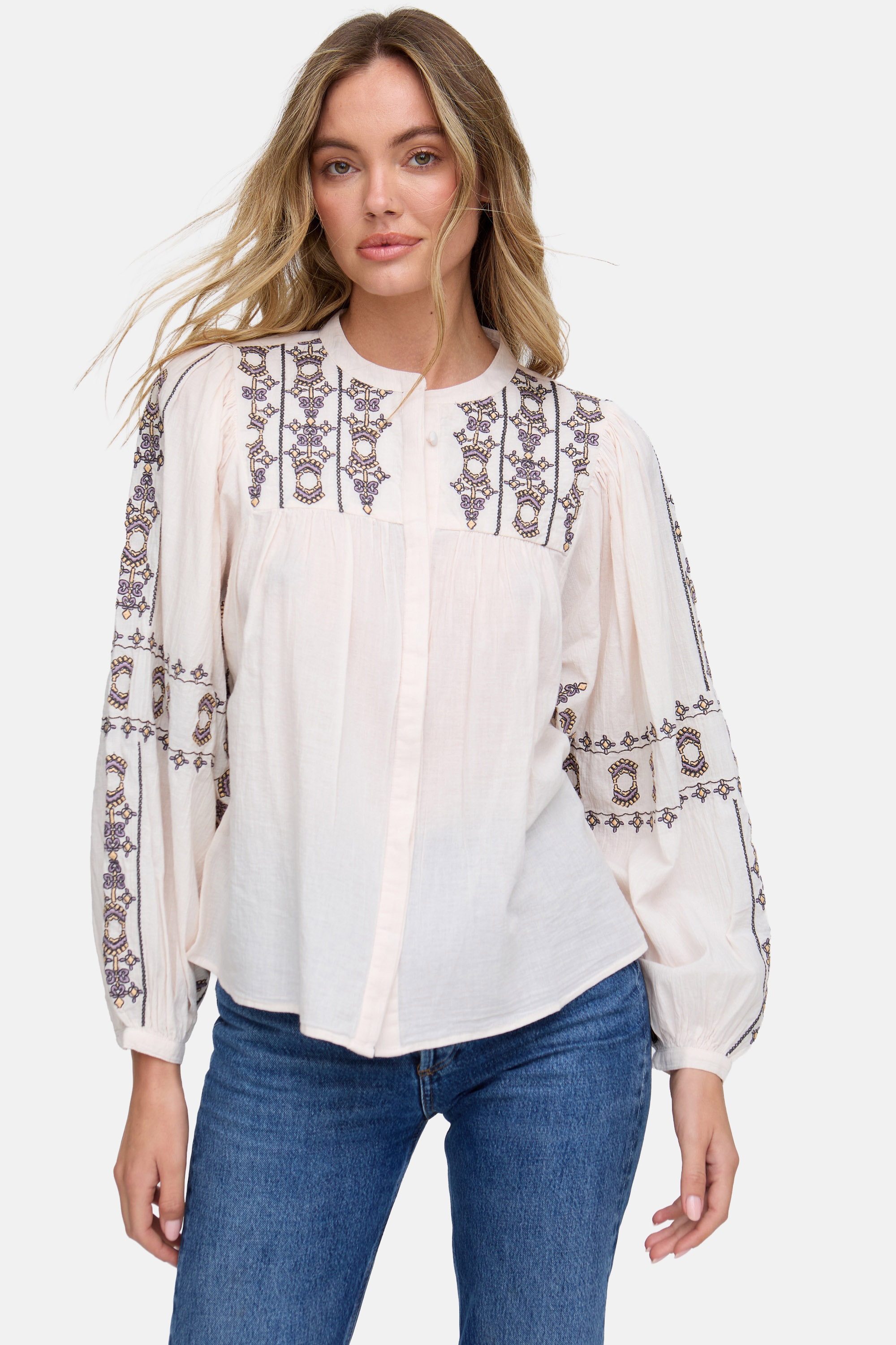 RAFFYA Hemdbluse »Demi Embroidered Ballon Sleeve Shirt Damen«
