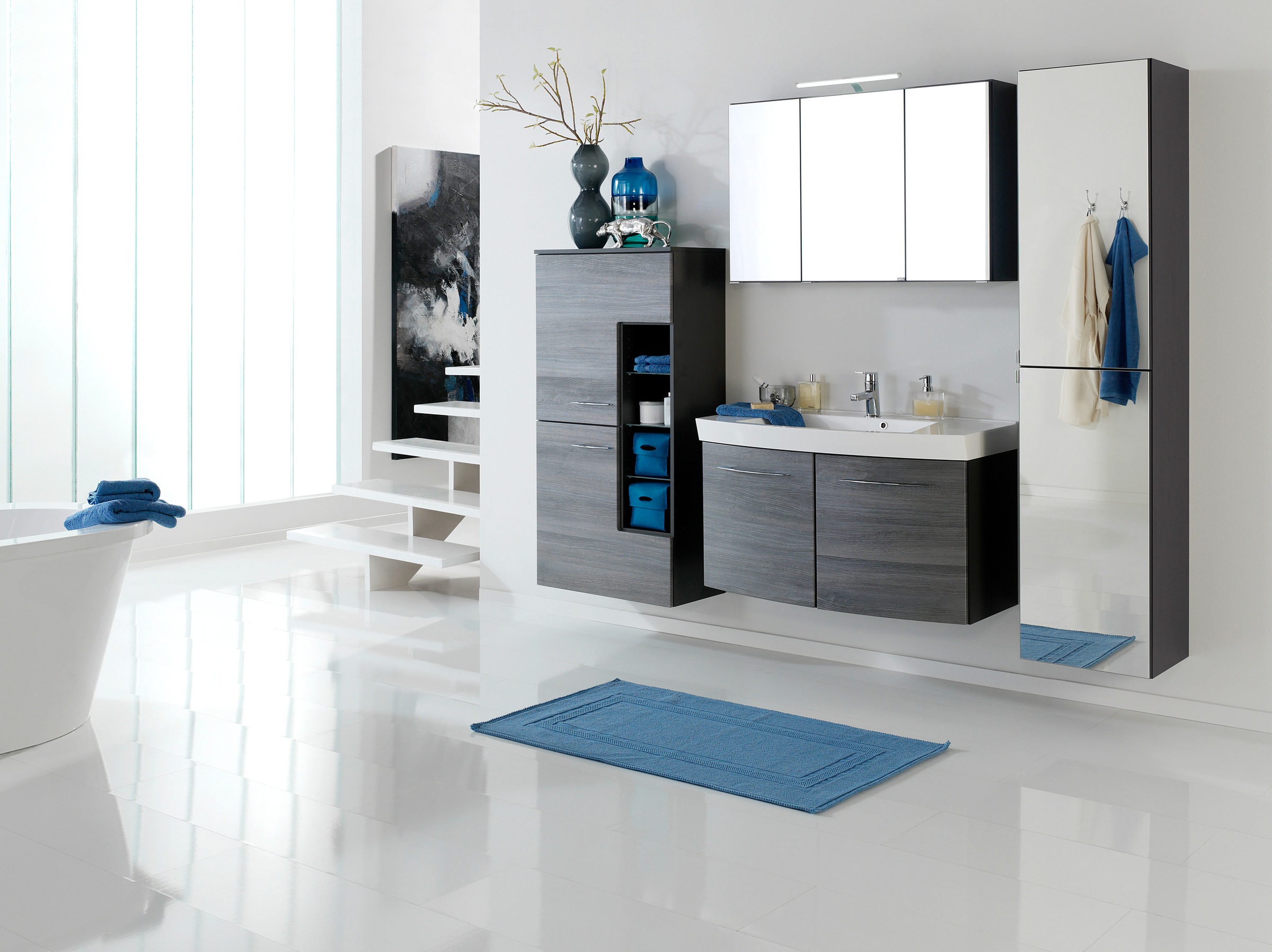 welltime Badmöbel-Set »Florida«, (2 St.), Waschplatz Breite 100 cm und Spiegelschrank