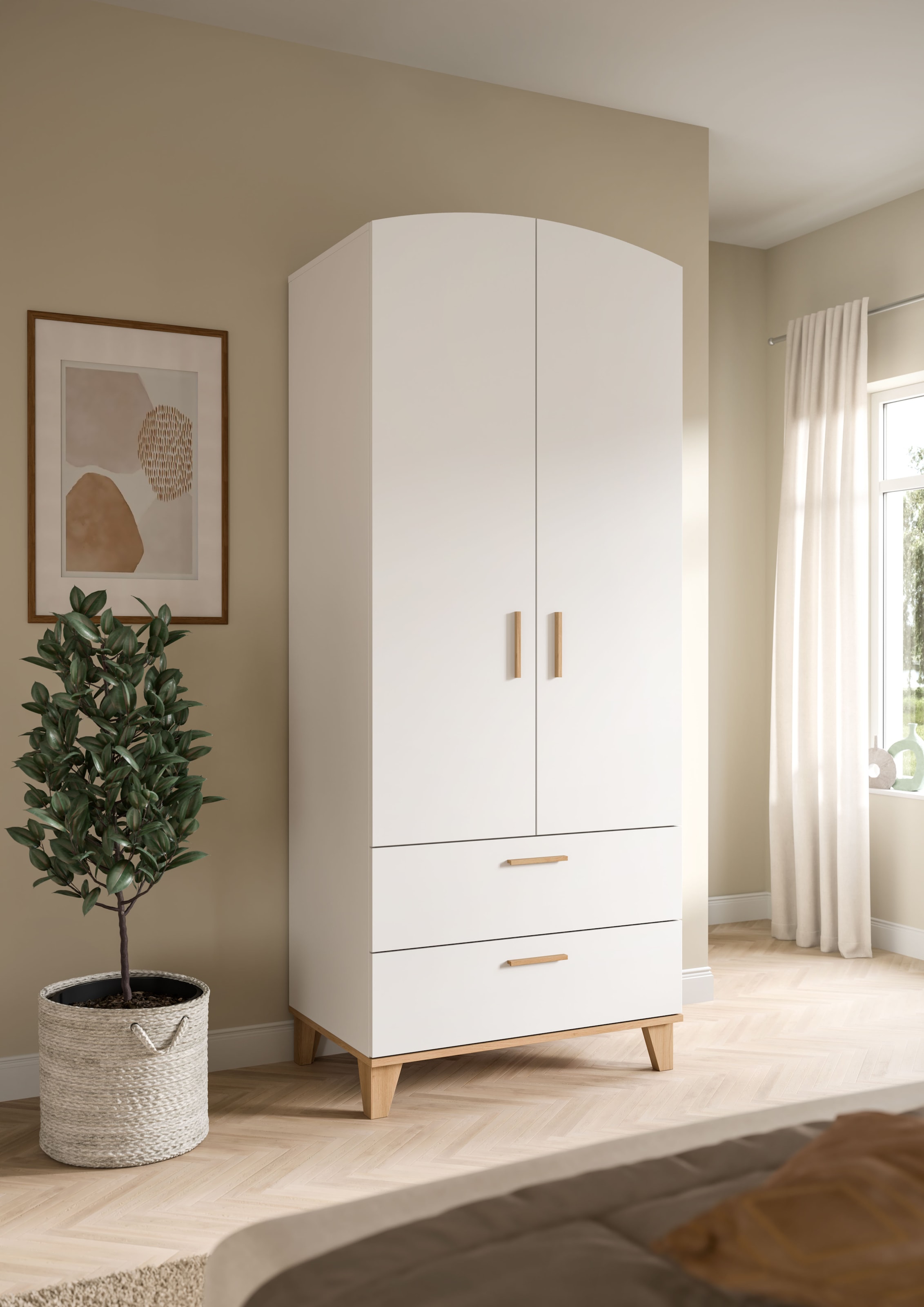 Home affaire Kleiderschrank »LASSE, Schlafzimmerschrank, Garderobe, Schrank« in verschiedenen Breiten erhältich, im Scandi-Look, 1 Stk. tlg. 2 Türen, 2 Schubkästen, 1 Konstruktionsboden, 1 Kleiderstange