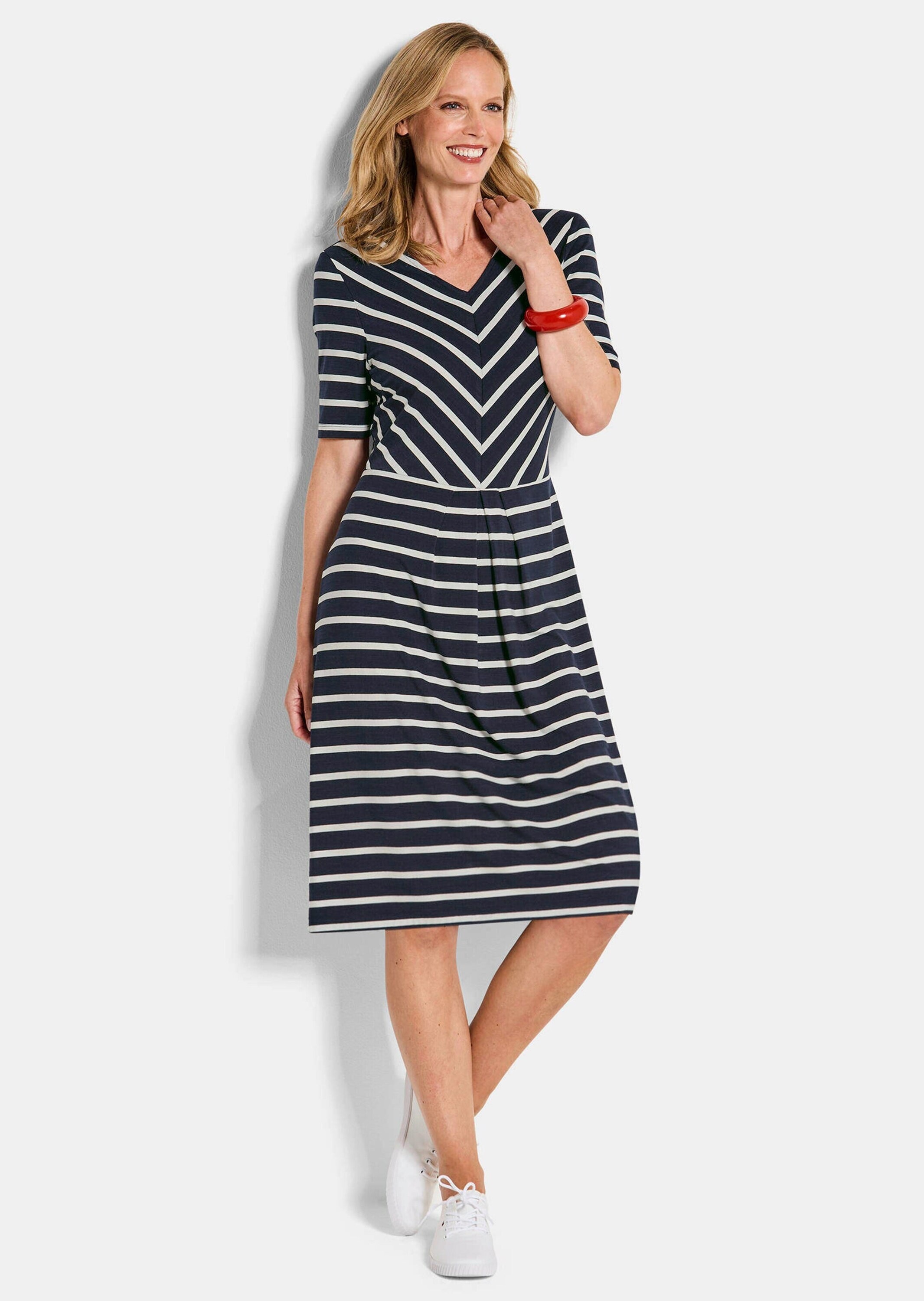 GOLDNER Sommerkleid "Kurzgröße Viskosekleid im Streifen-Look" Ohne Taschen günstig online kaufen