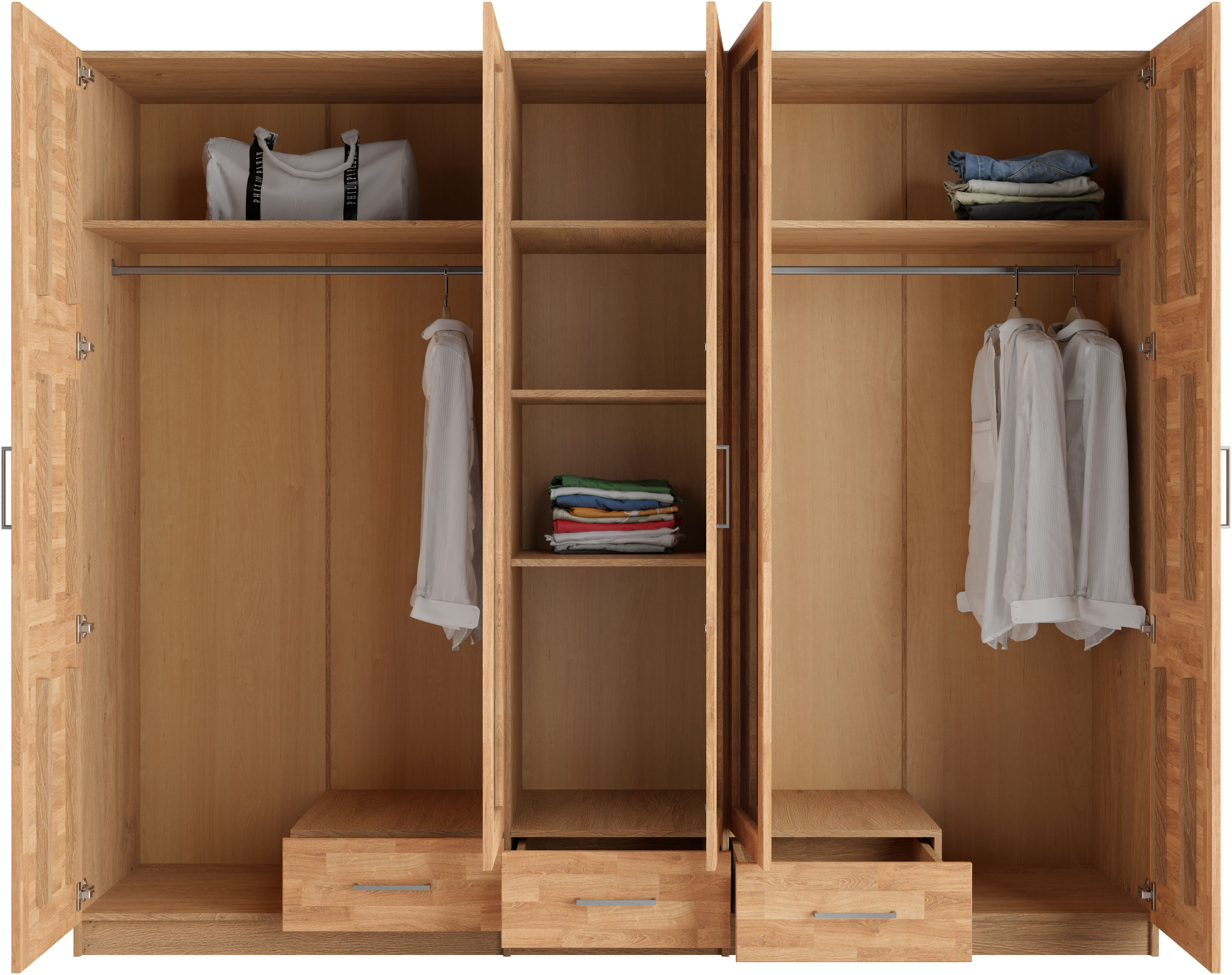 Thumbnail - Home affaire Kleiderschrank "Sabrina, natürlicher Landhausstil, mit Innenausstattung", Spiegel und Schubladen, teilmassi...