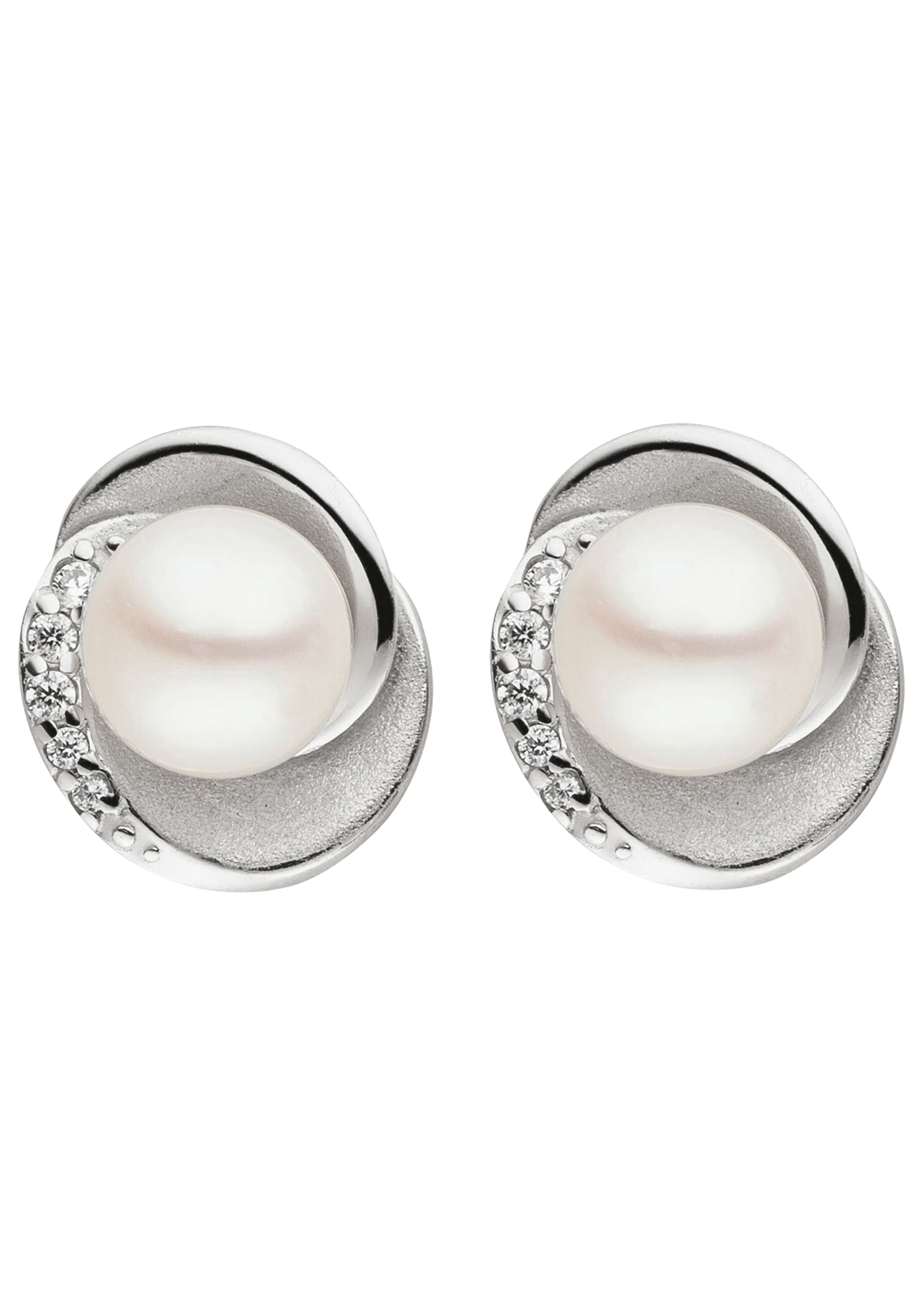 JOBO Paar Ohrstecker 925 Silber mit Süßwasser-Zuchtperlen und 10 Zirkonia