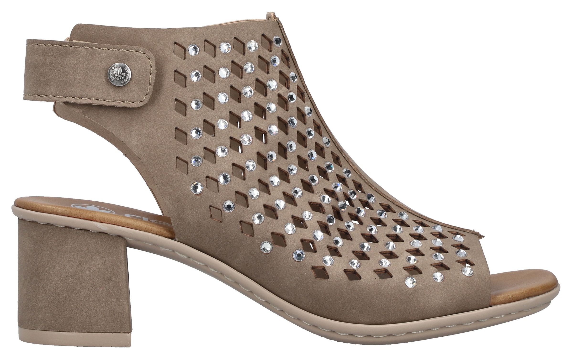 Rieker Schaftsandalette  Sommerschuh, Urlaubsschuh mit Klettverschluss und Glitzersteinchen