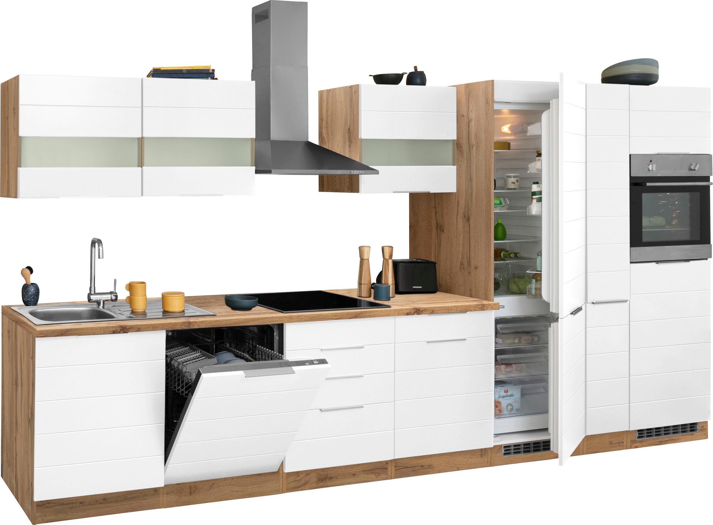 Thumbnail - KOCHSTATION Küchenzeile "KS-Luhe" 390 cm breit, wahlweise mit oder ohne E-Geräten, gefräste MDF-Fronten