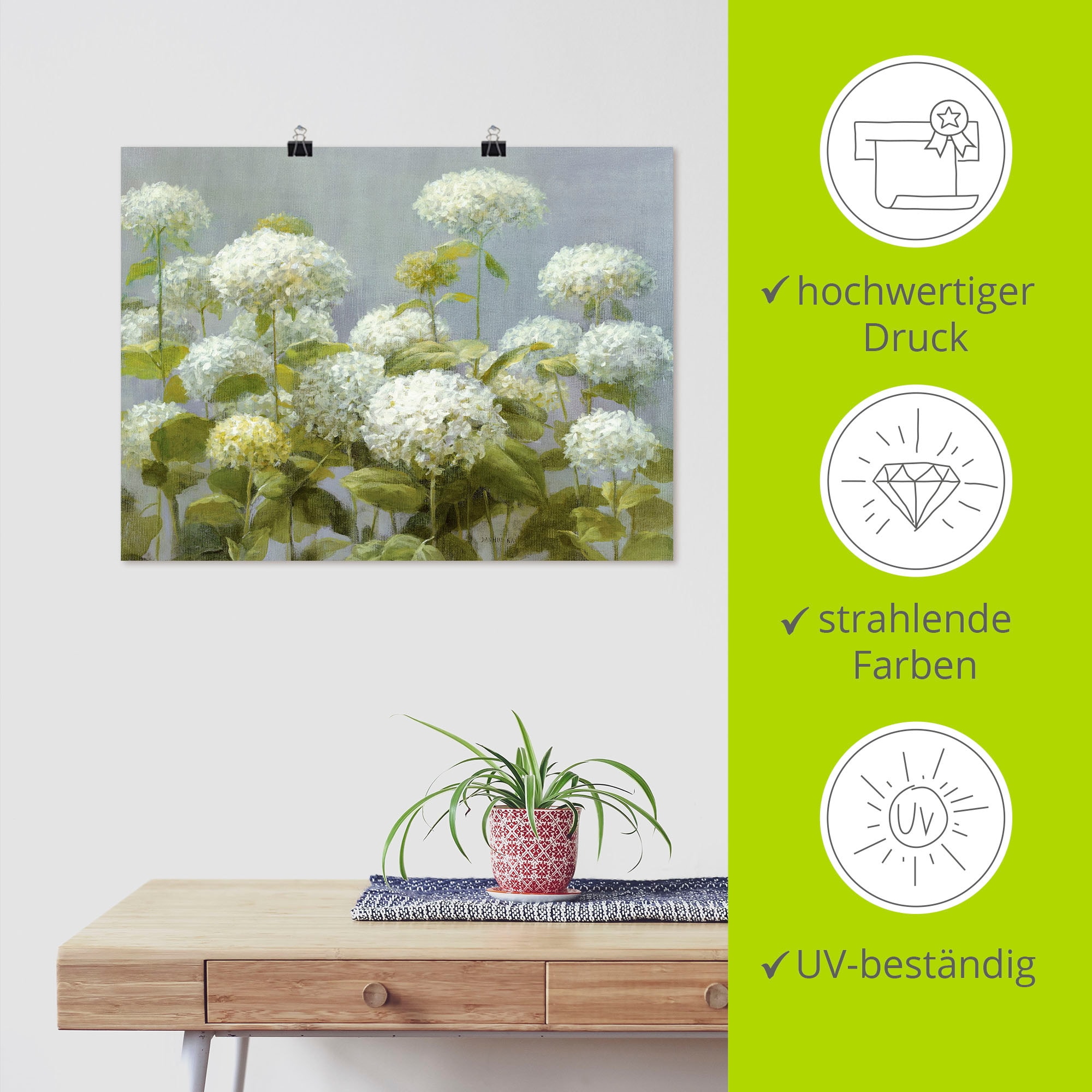 Artland Wandbild »Weißer Hortensien Garten«, Blumen, (1 St.), als Leinwandbild, Poster, Wandaufkleber in verschied. Größen